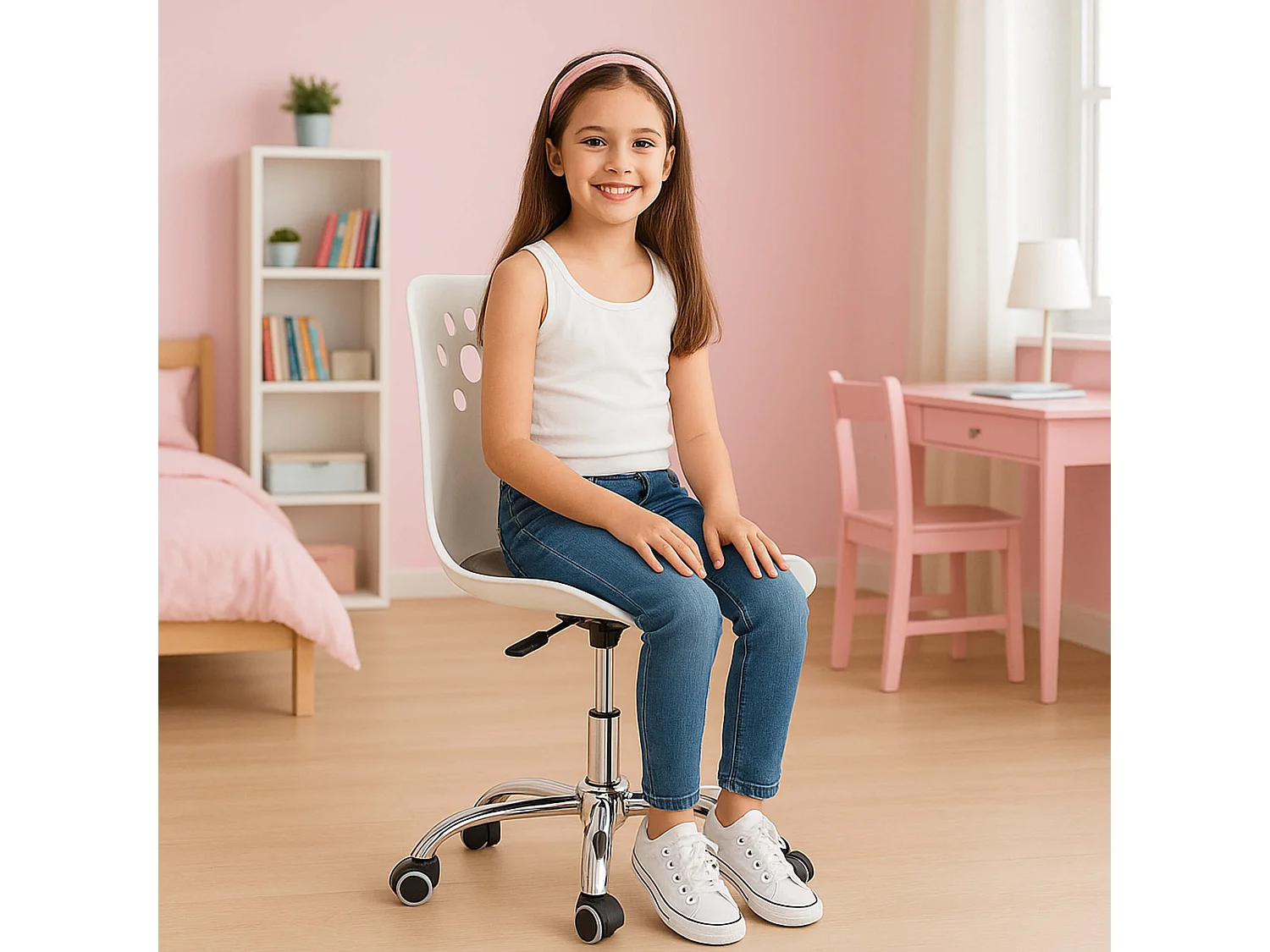 Chaise de bureau pour enfant – chaise de bureau pivotante avec réglage en hauteur, blanc-gris