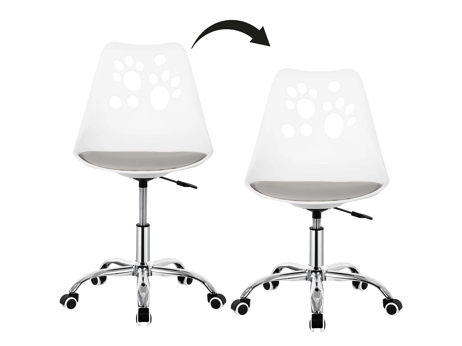 Chaise de bureau pour enfant – chaise de bureau pivotante avec réglage en hauteur, blanc-gris