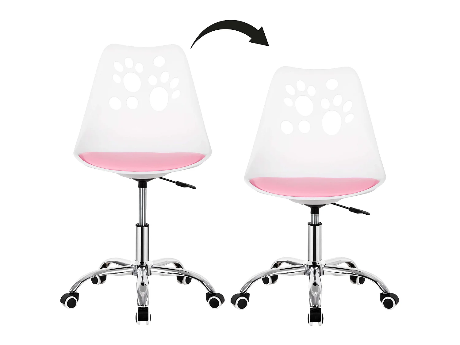 Chaise de bureau pour enfant – chaise de bureau pivotante avec réglage en hauteur, blanc-rose