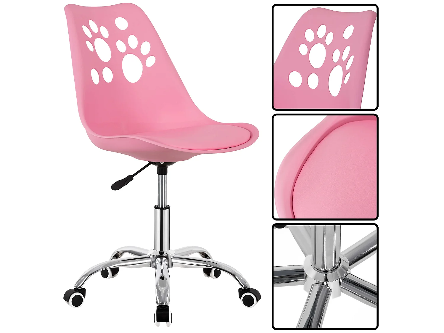 Chaise de bureau pour enfant – chaise de bureau pivotante avec réglage en hauteur, rose