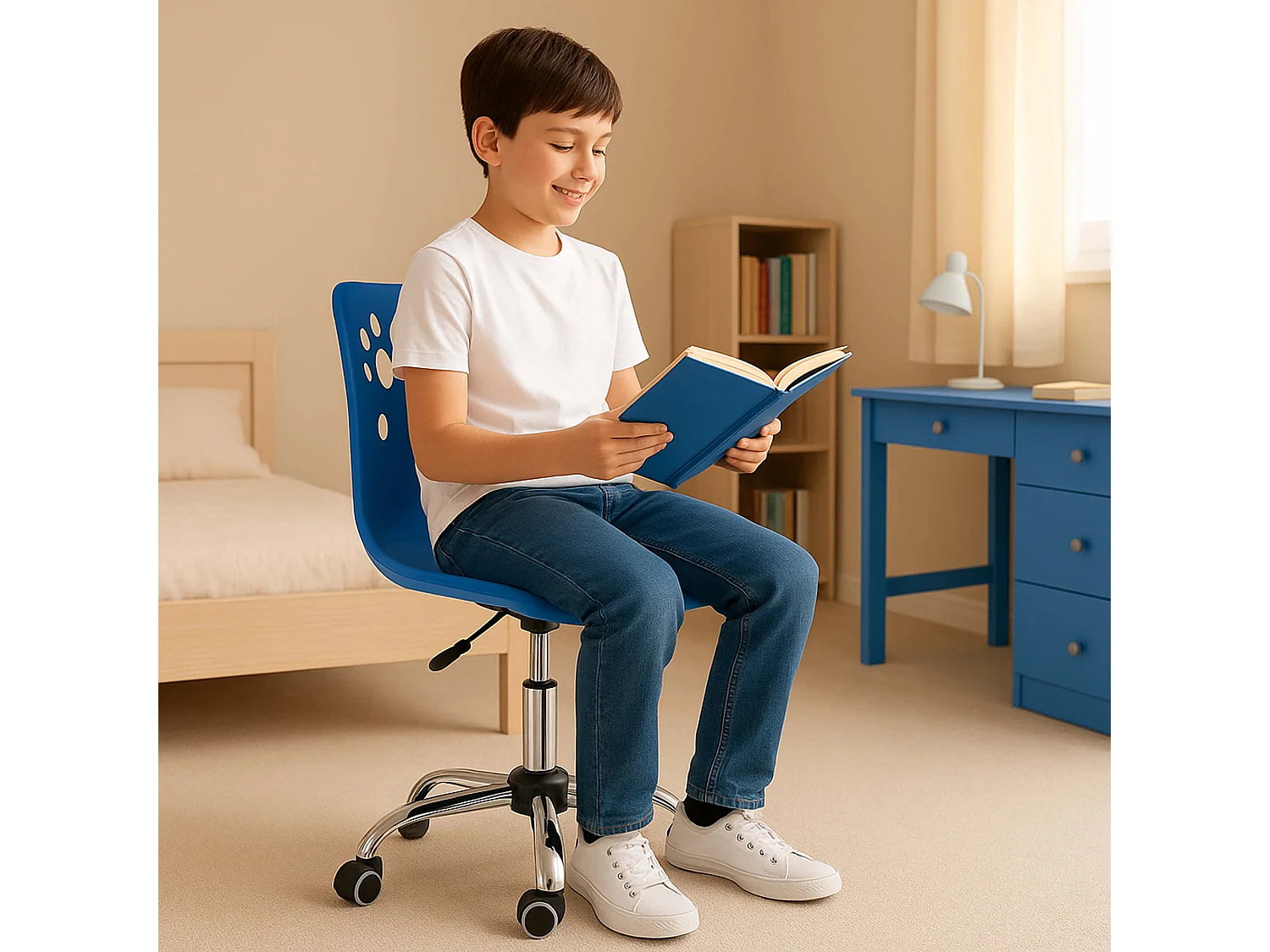 Chaise de bureau pour enfant – chaise de bureau pivotante avec réglage en hauteur, bleu