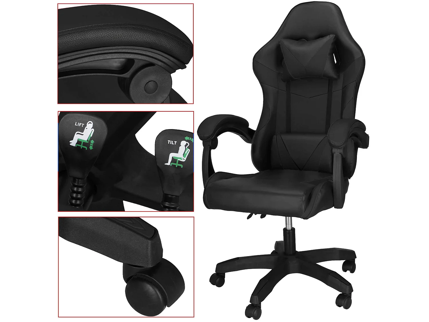 Chaise de bureau gaming – chaise de bureau pivotante avec réglage en hauteur