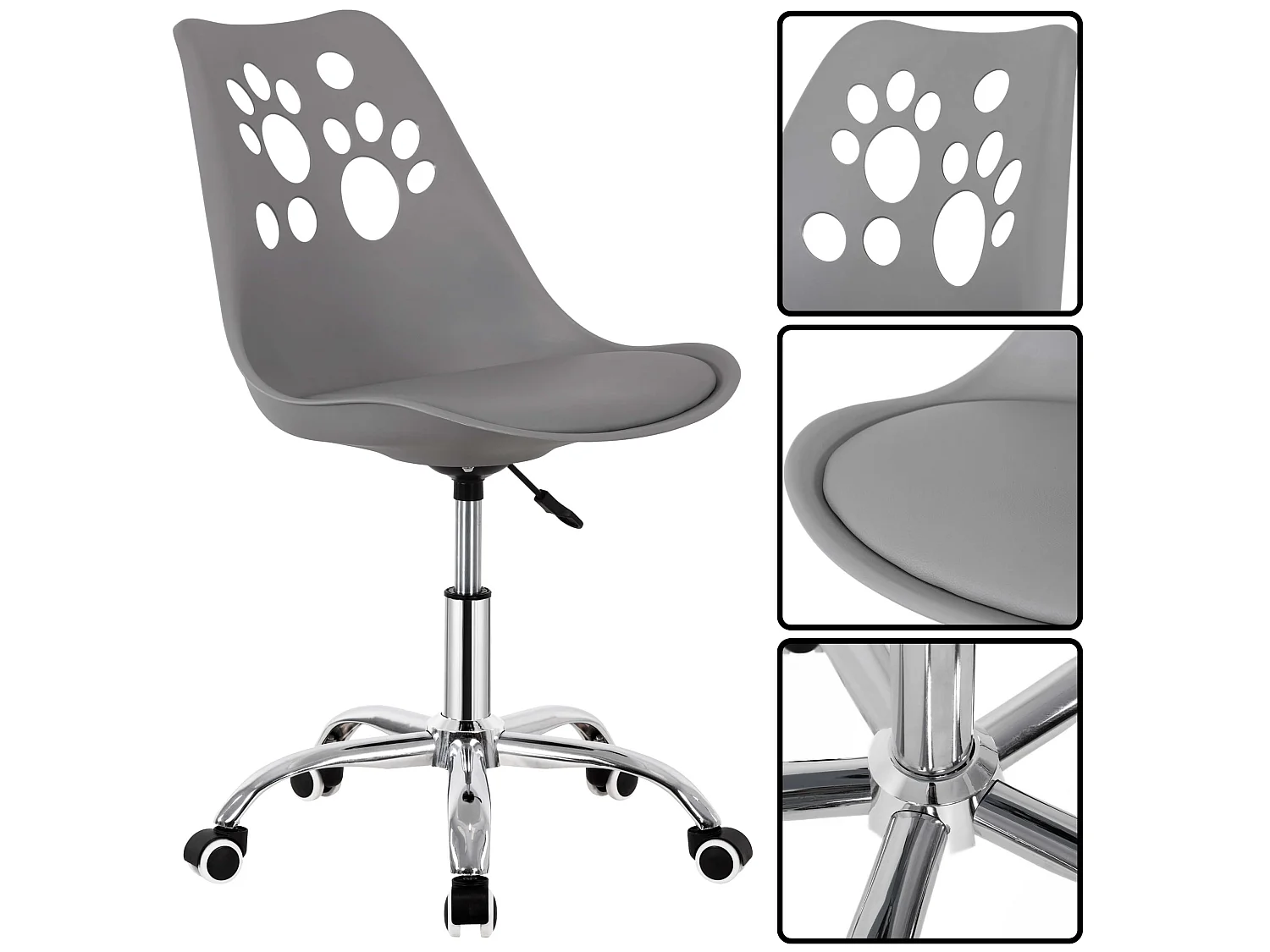 Chaise de bureau pivotante pour enfant, réglable en hauteur, grise