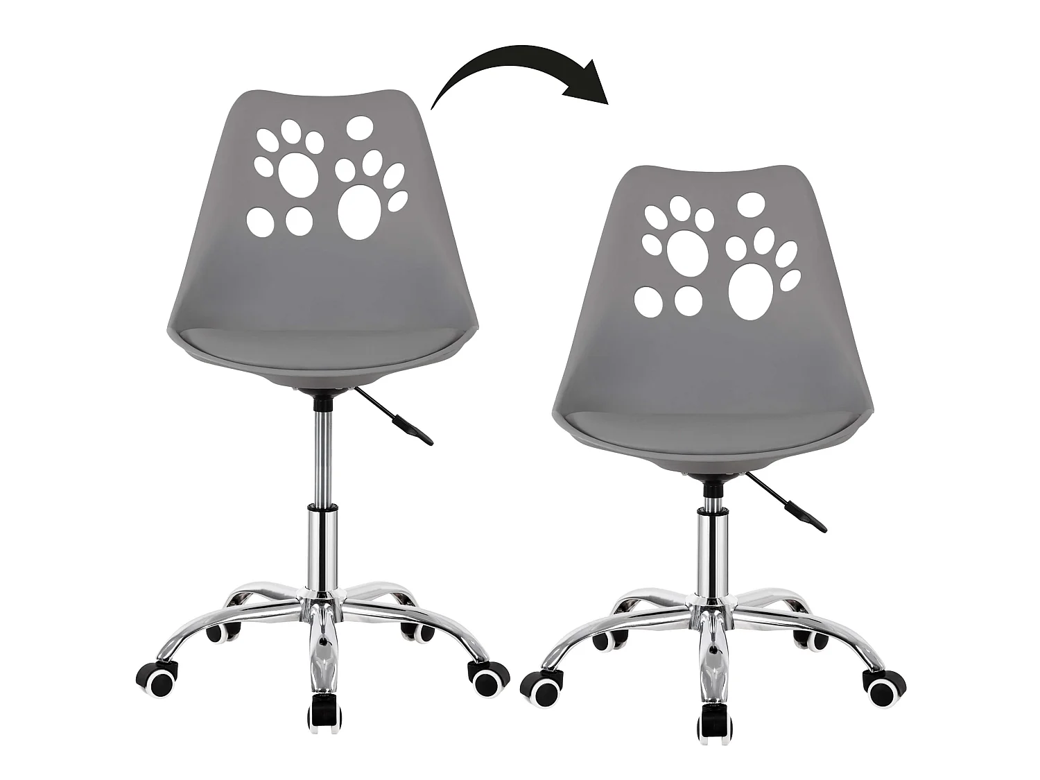 Chaise de bureau pivotante pour enfant, réglable en hauteur, grise