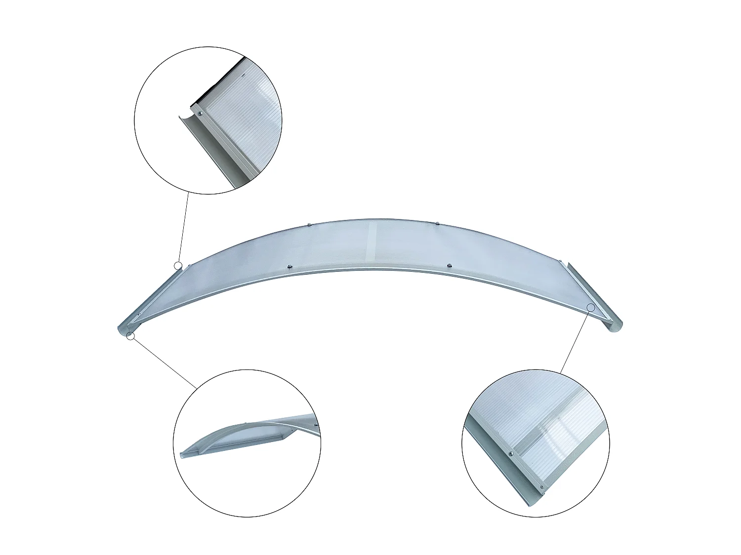 Auvent à cadre en aluminium RODEO R-150 7035 bombé avec revêtement en polycarbonate
