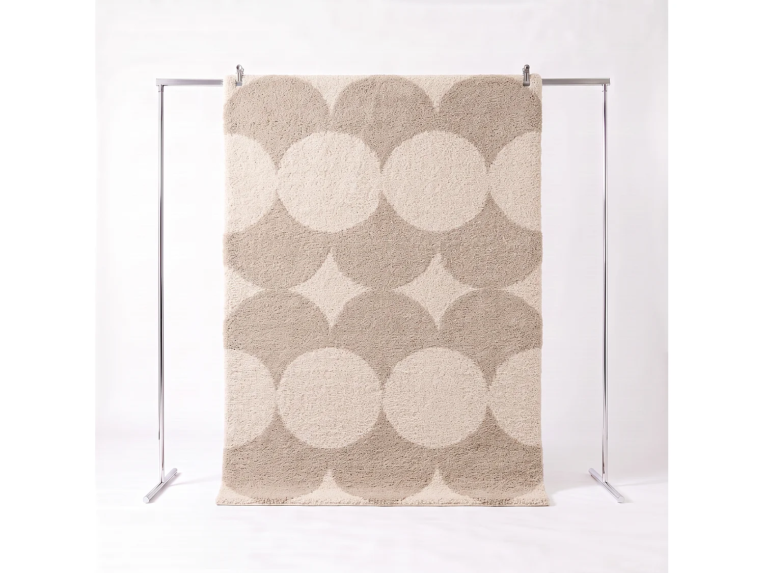Tappeto da interno motivo cerchi crema e beige, Stella, 170x120x3 cm