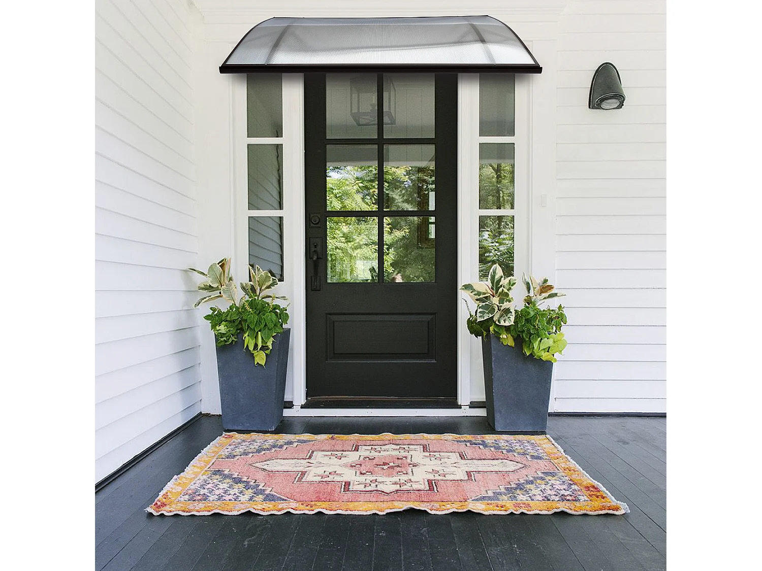 Auvent de porte aluminium STARKEDACH L-160 – cintré, 160 x 100 cm, cadre gris anthracite RAL 7016, toit transparent