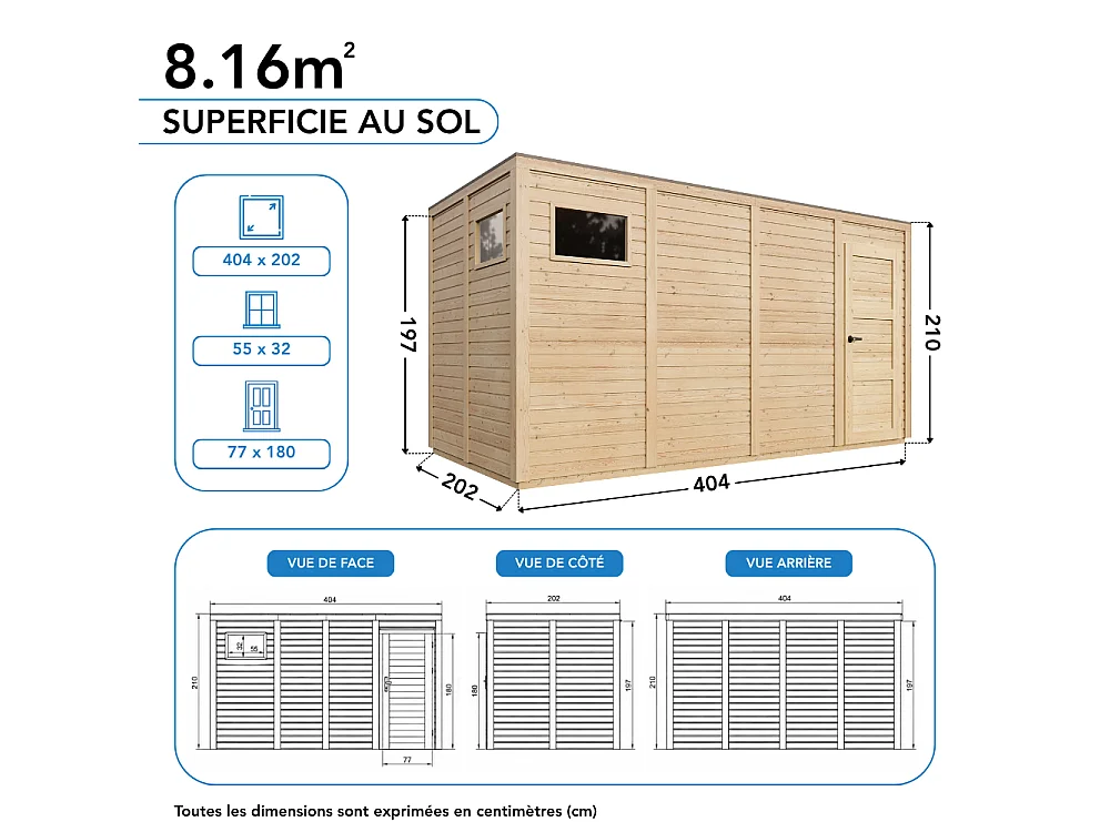 Wooden Garden Shed - 8,16 m² / 202x404xH216 cm - M327F2+M327G