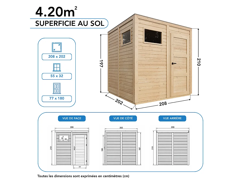 Wooden Garden Shed with Floor - 4,20 m² / 202x208xH216 cm - M325F2+M325G
