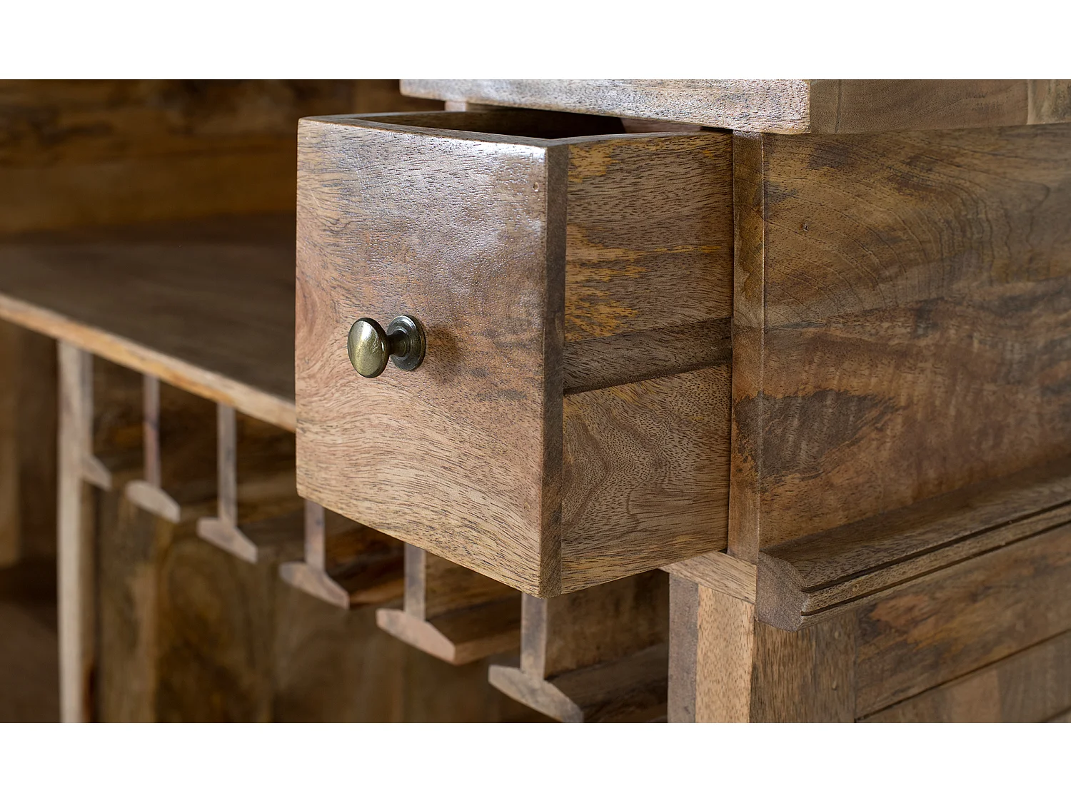 Teakhouten barkast 125 cm, rustieke koloniale stijl
