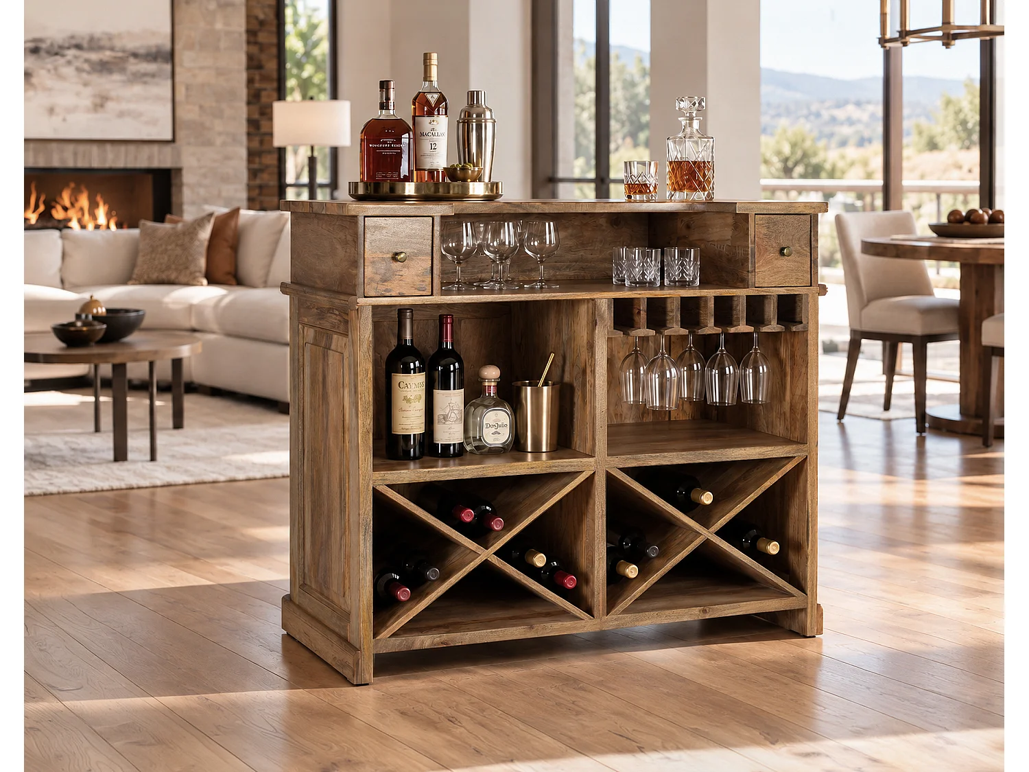 Teakhouten barkast 125 cm, rustieke koloniale stijl