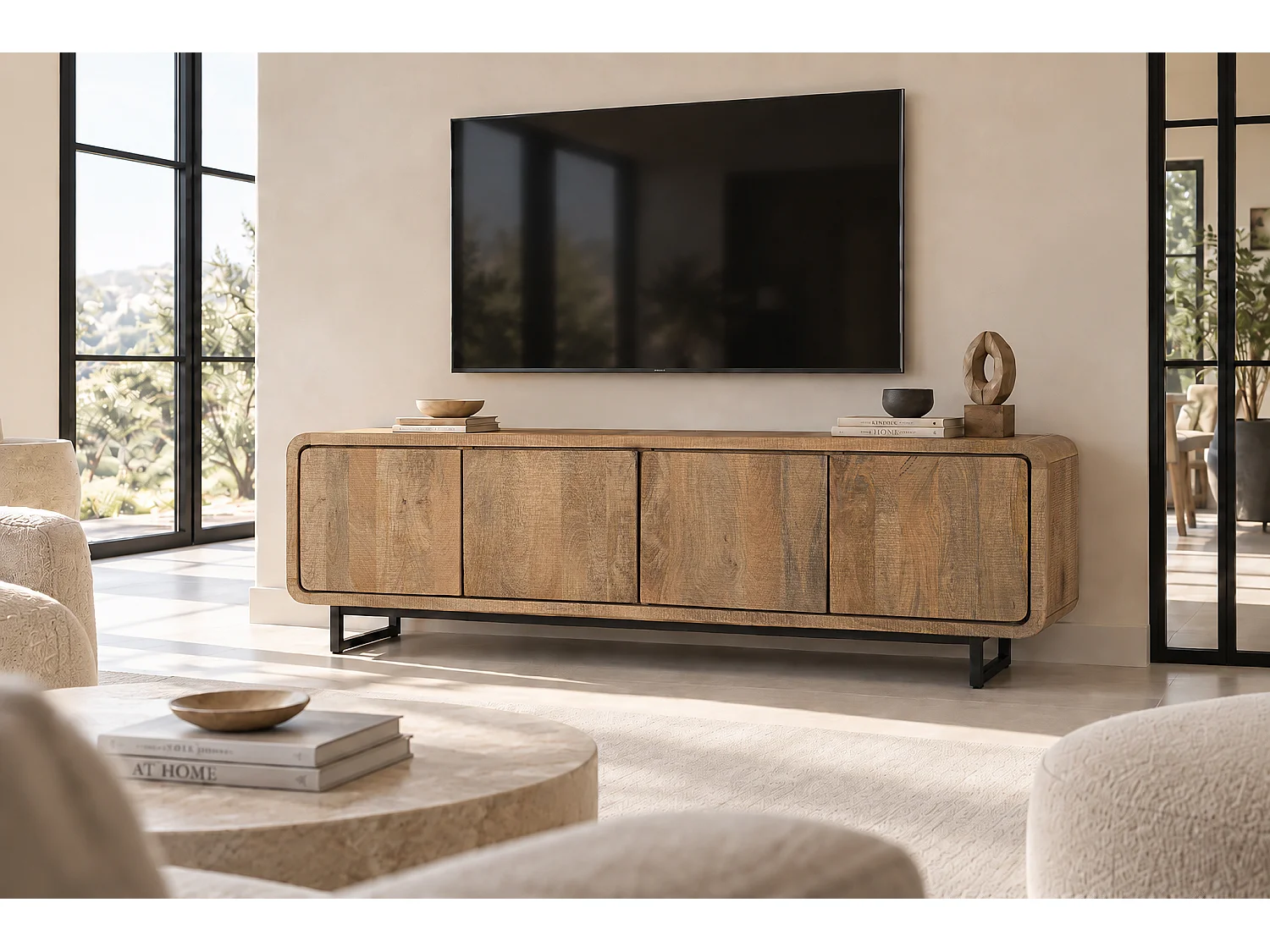 TV-Ständer aus Mangoholz, 180 cm, moderner nordischer Stil