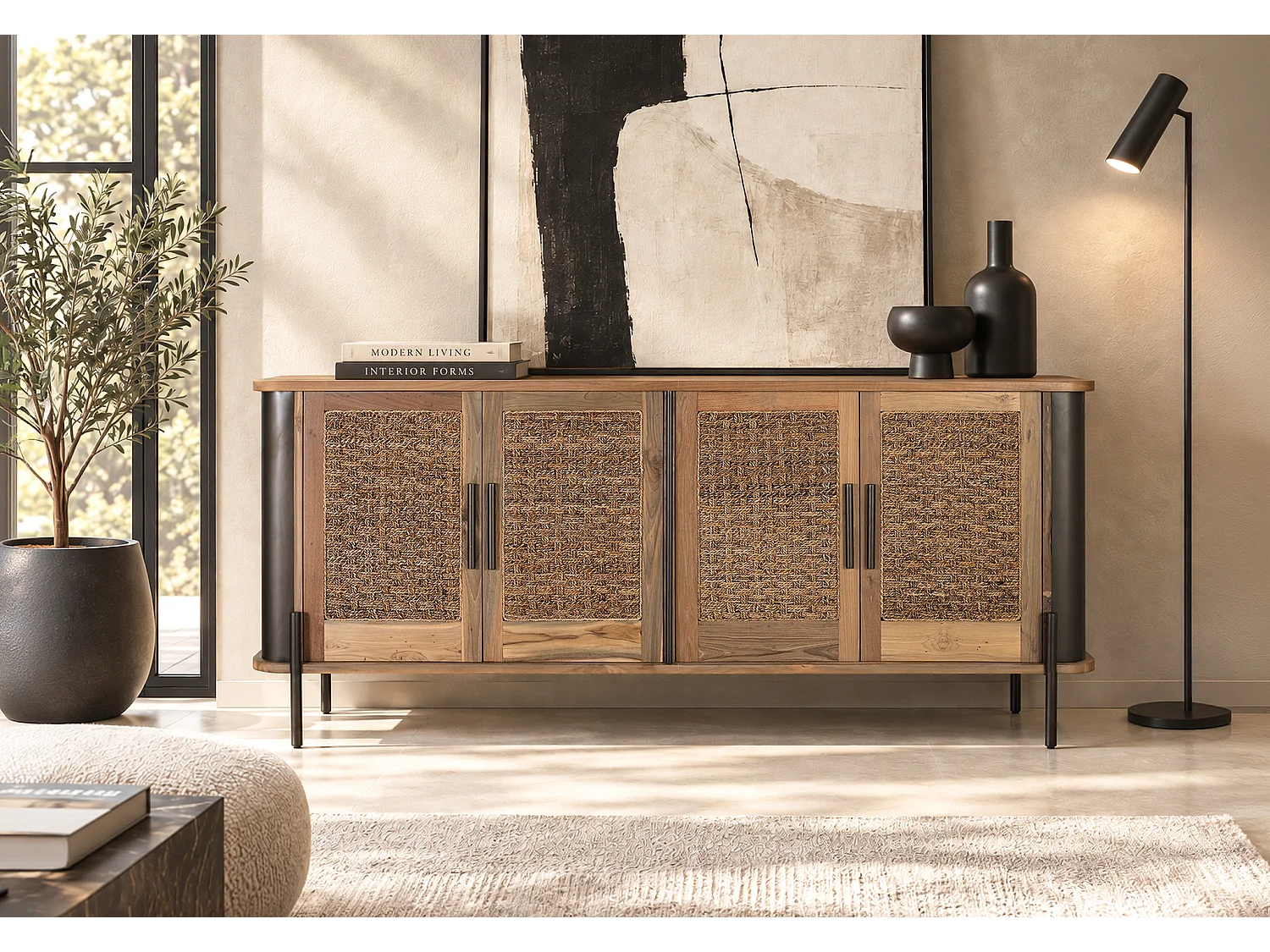 Buffet en Bois de Teck 200 cm Style Rustique Chic Industriel