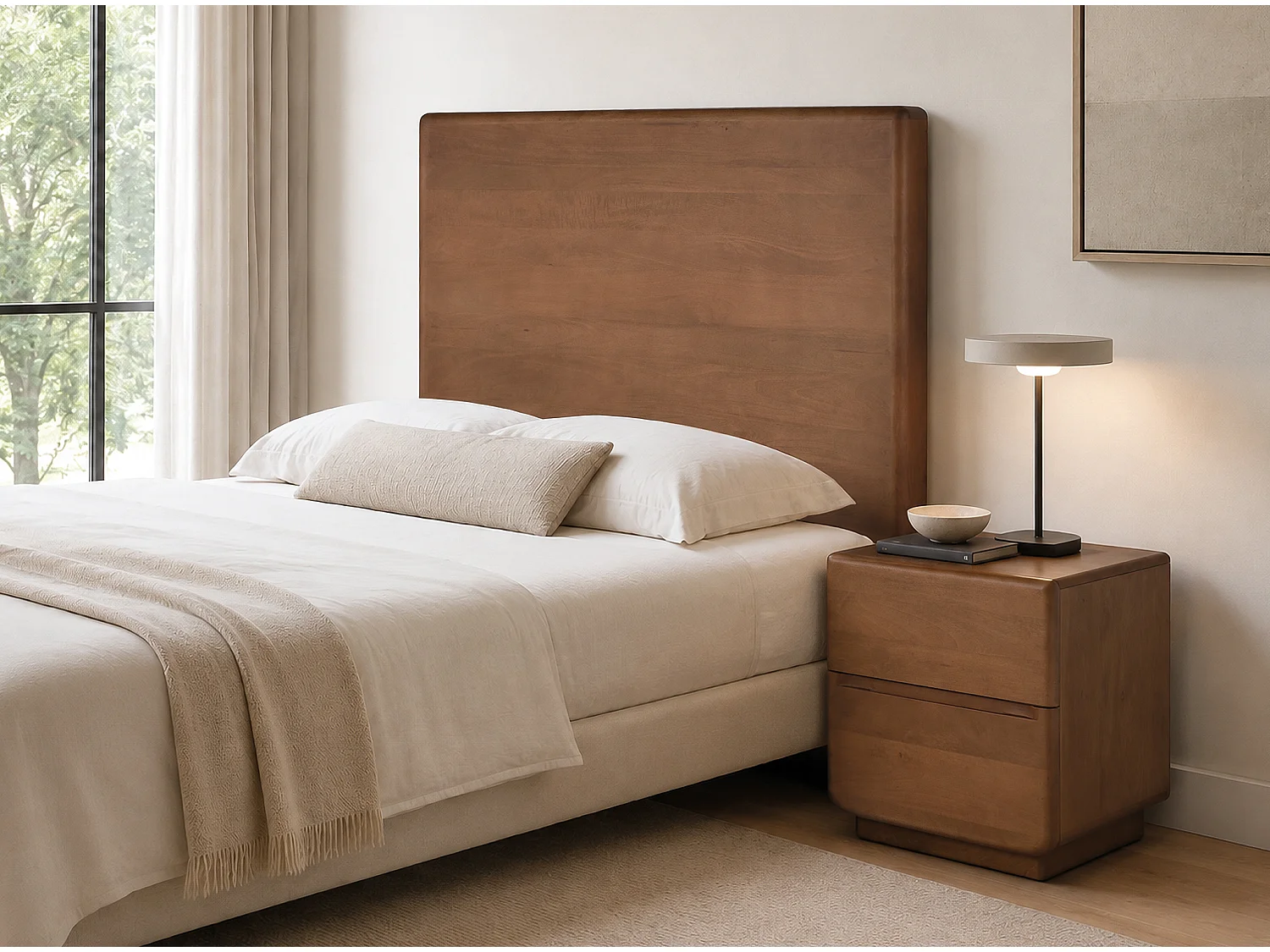 Tête de Lit en Bois de Manguier 100 cm Style Scandinave Japandi