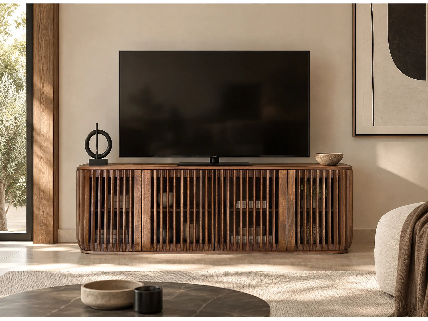 TV-Ständer aus Mangoholz, 170 cm, moderner Stil