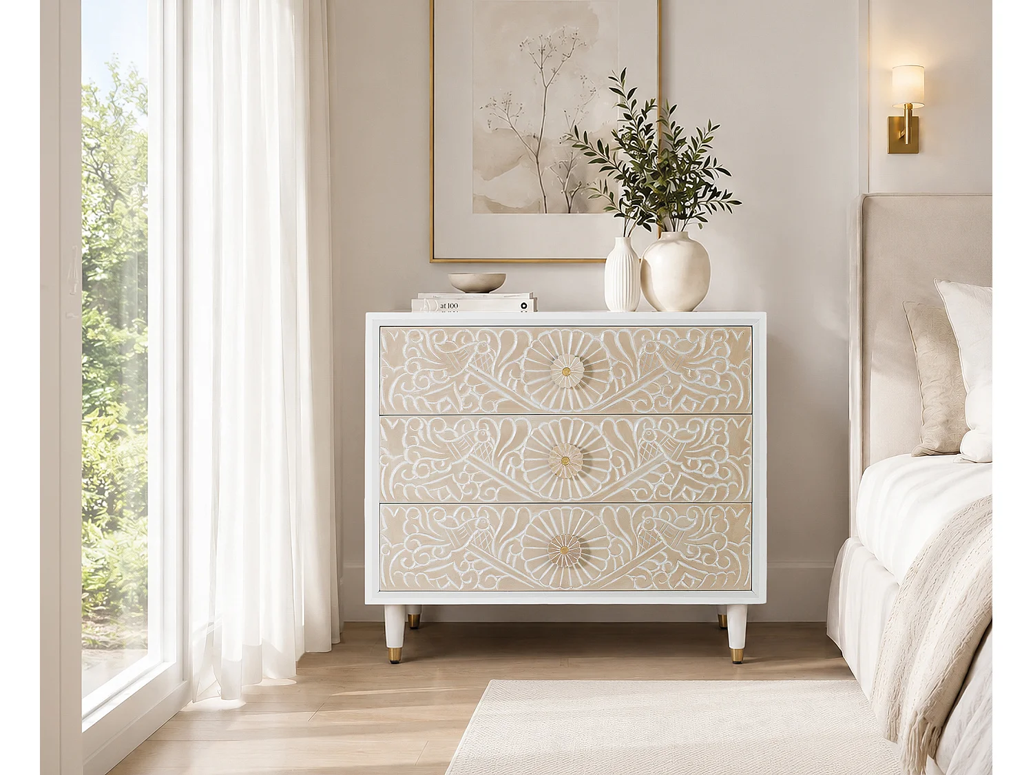 Kommode aus Mangoholz, 90 cm, moderner mediterraner Stil