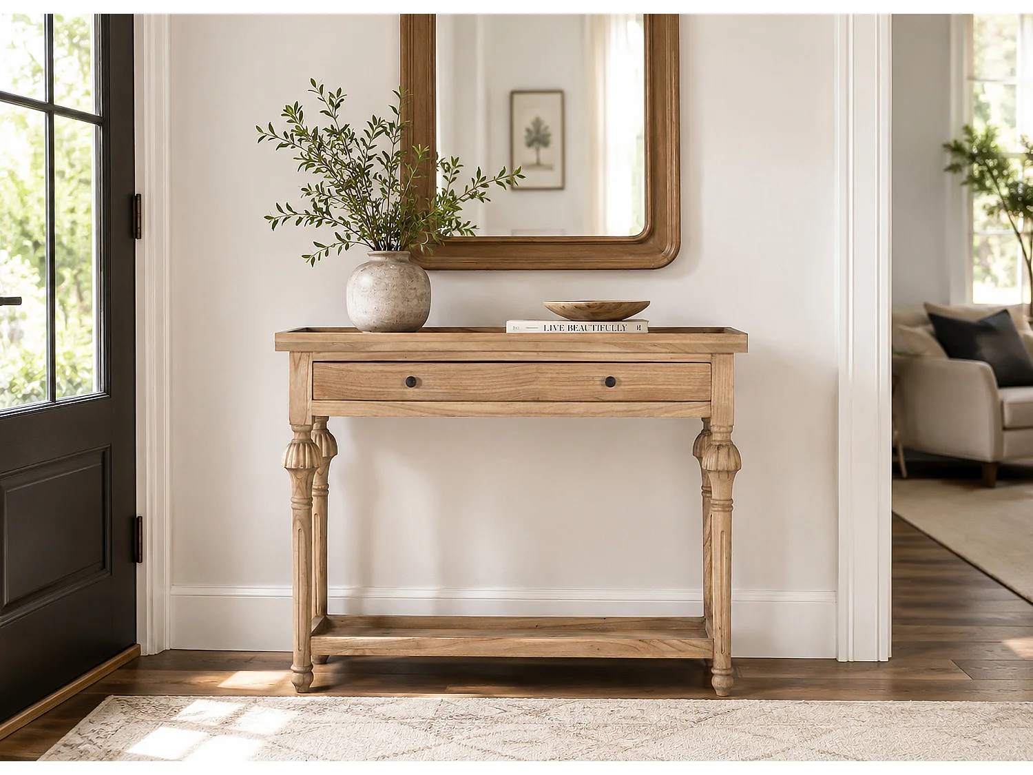 Console en Bois de Mindi 100 cm Style Rustique Moderne