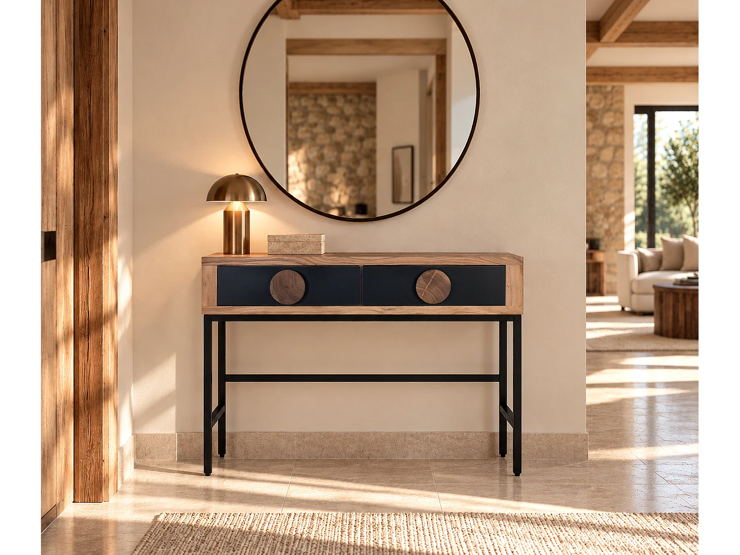 Console en Bois d’Acacia 110 cm Style Rustique Contemporain