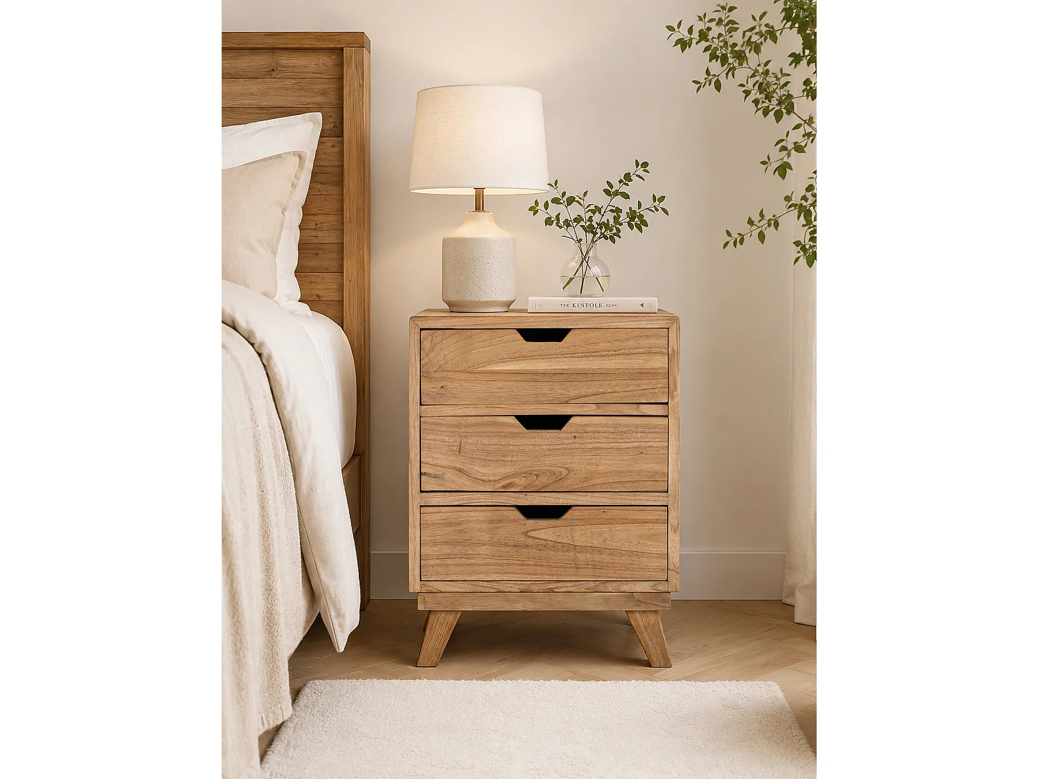 Mindi Nachttisch aus Holz, 43 cm, moderner Stil