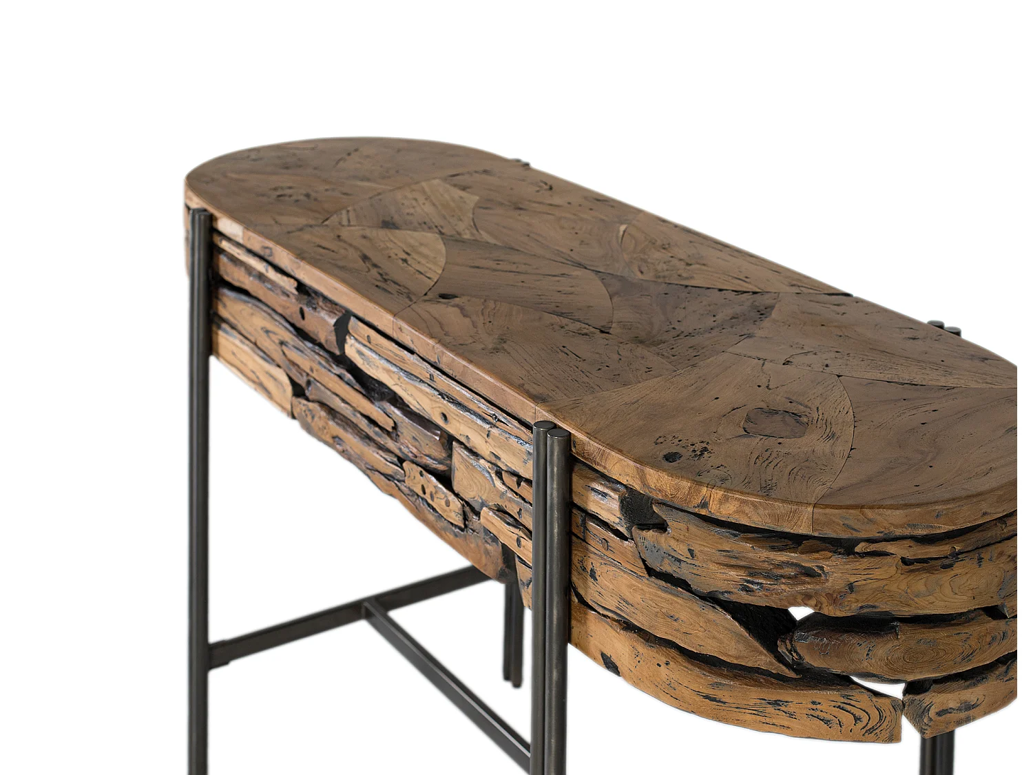 Console en Bois de Teck 140 cm Style Rustique Chic Industriel