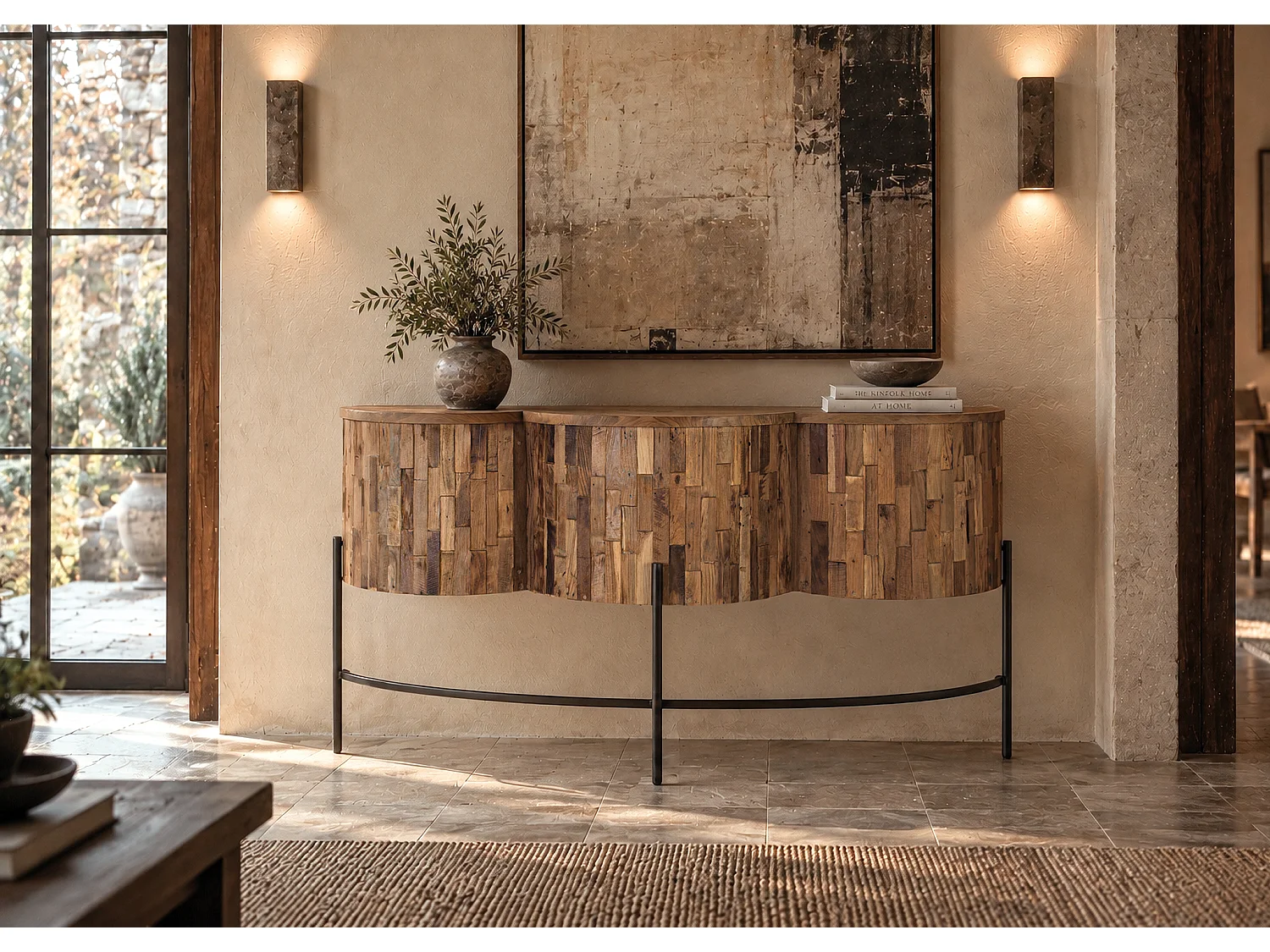 Console en Bois de Teck 165 cm Style Rustique Chic Contemporain