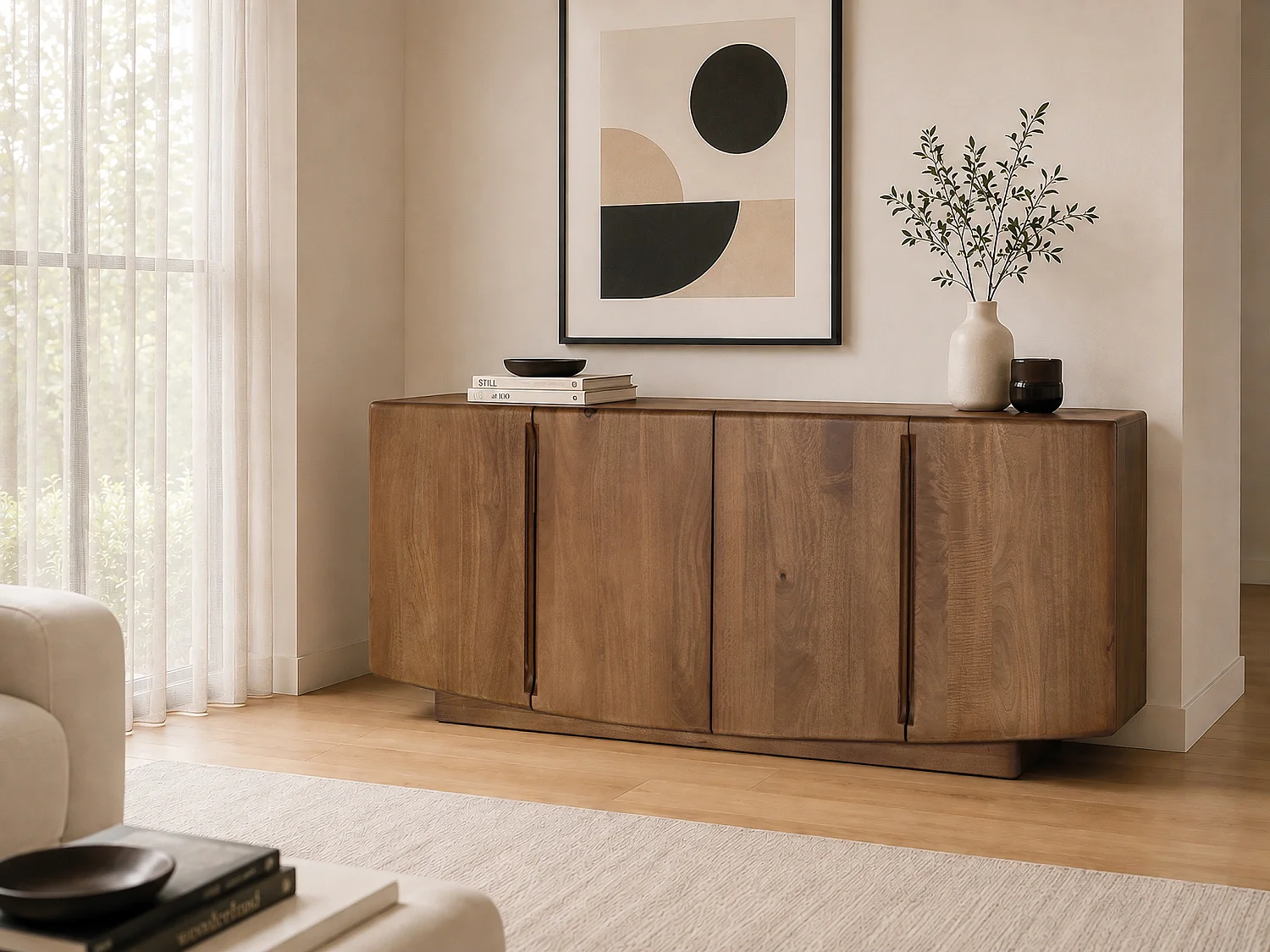 Buffet en Bois de Manguier 180 cm Style Scandinave Japandi
