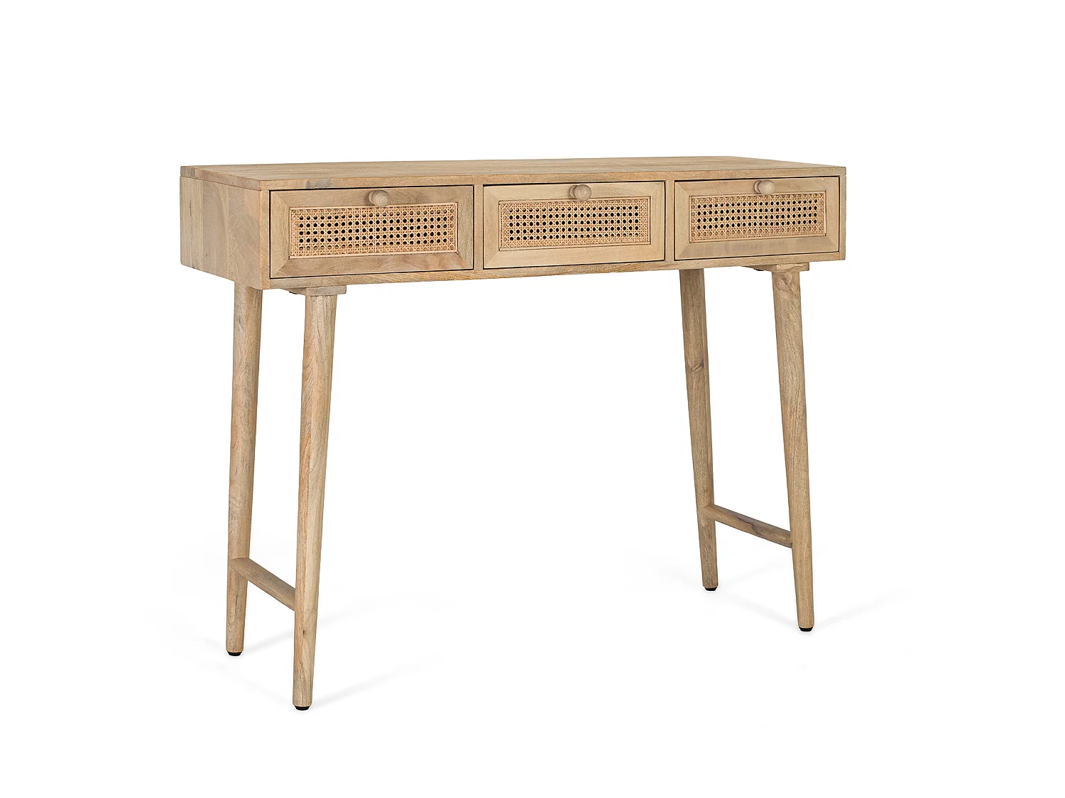 Console en Bois de Manguier et Rotin 120 cm Style Japandi Scandinave