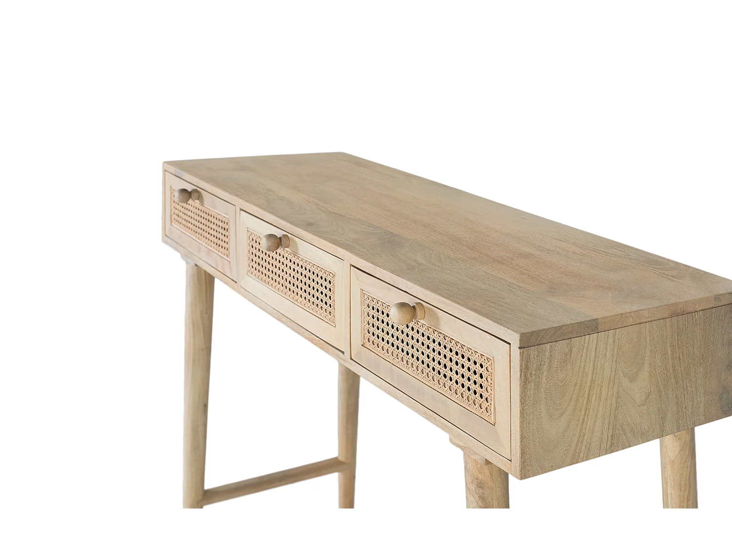 Console en Bois de Manguier et Rotin 120 cm Style Japandi Scandinave