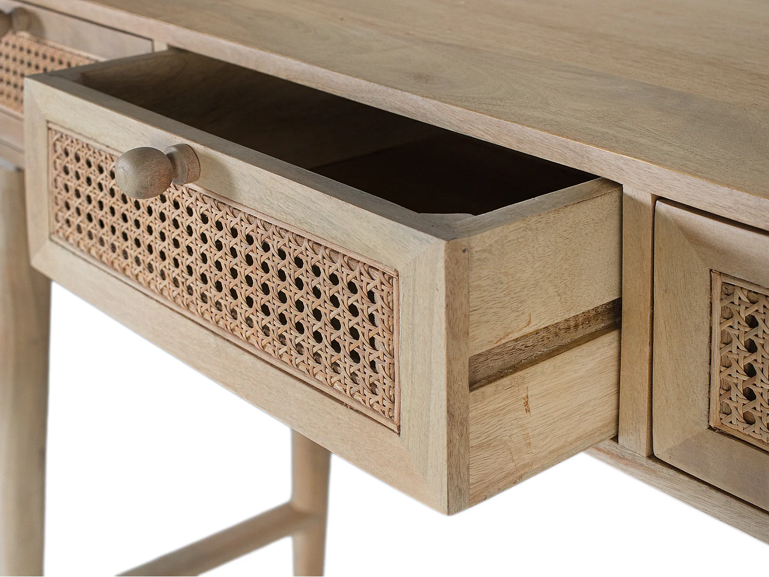Console en Bois de Manguier et Rotin 120 cm Style Japandi Scandinave