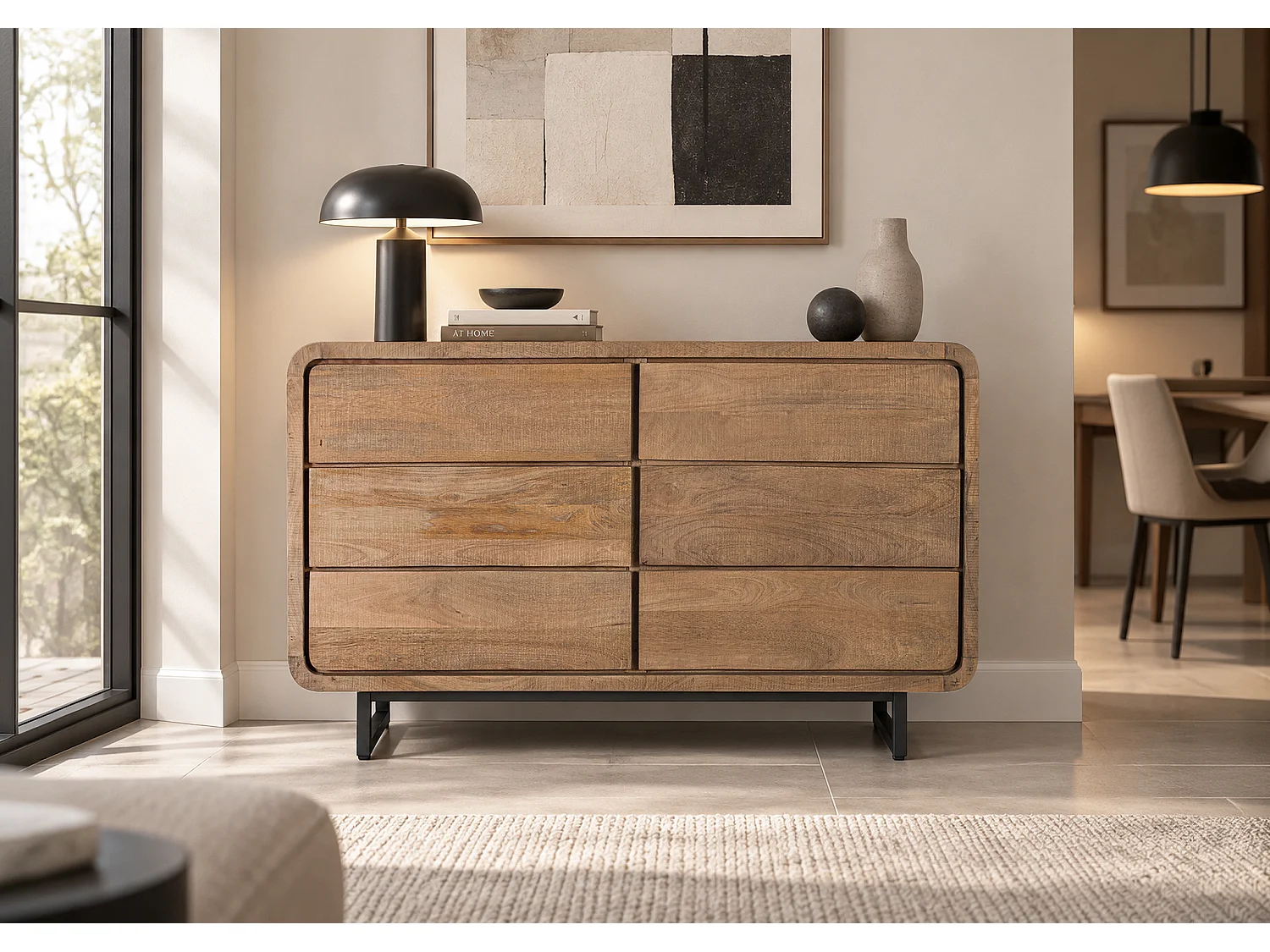 Buffet en Bois de Manguier 130 cm Style Scandinave Contemporain
