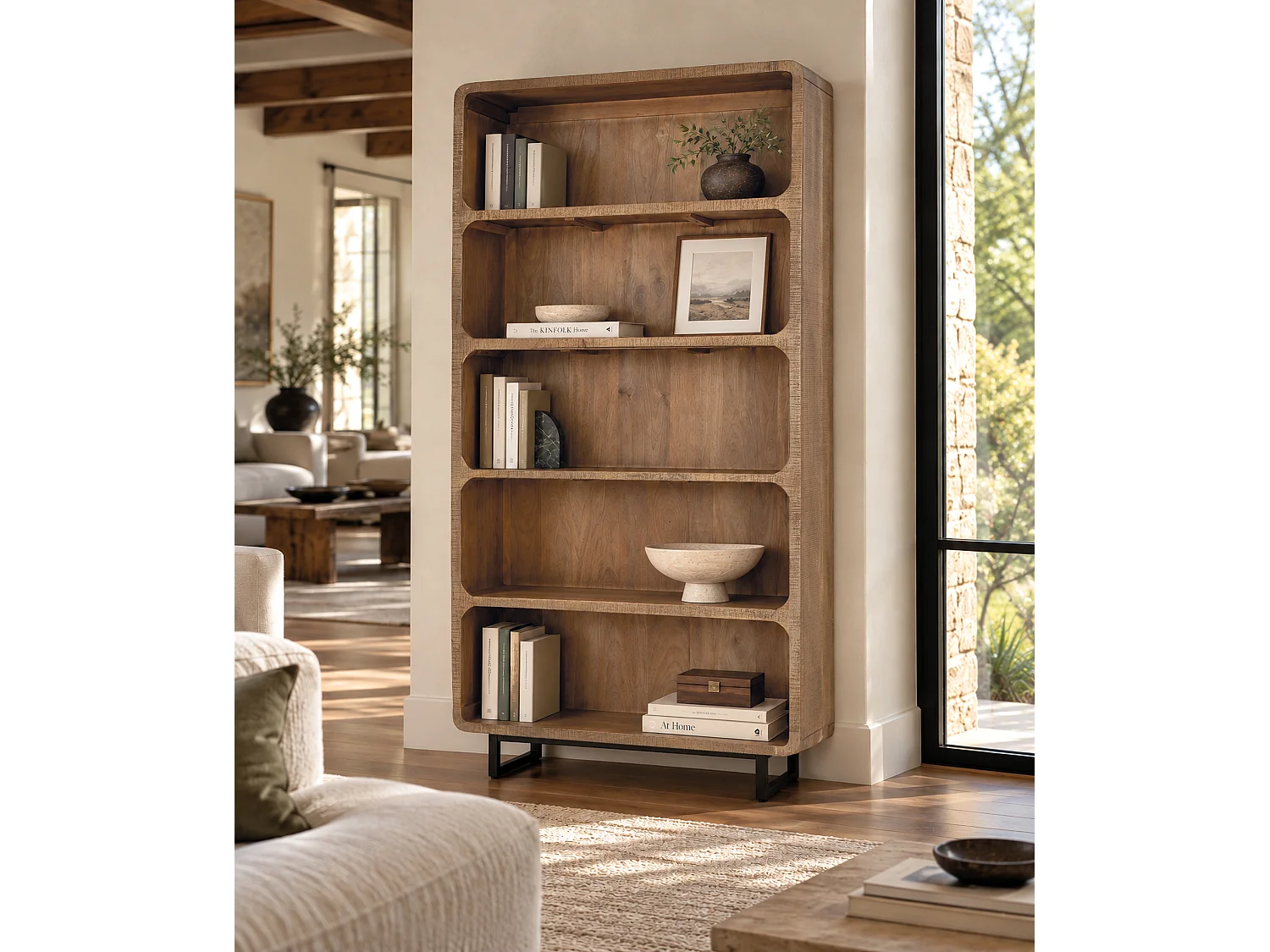 Boekenplank van mangohout, 100 cm, eigentijdse Scandinavische stijl