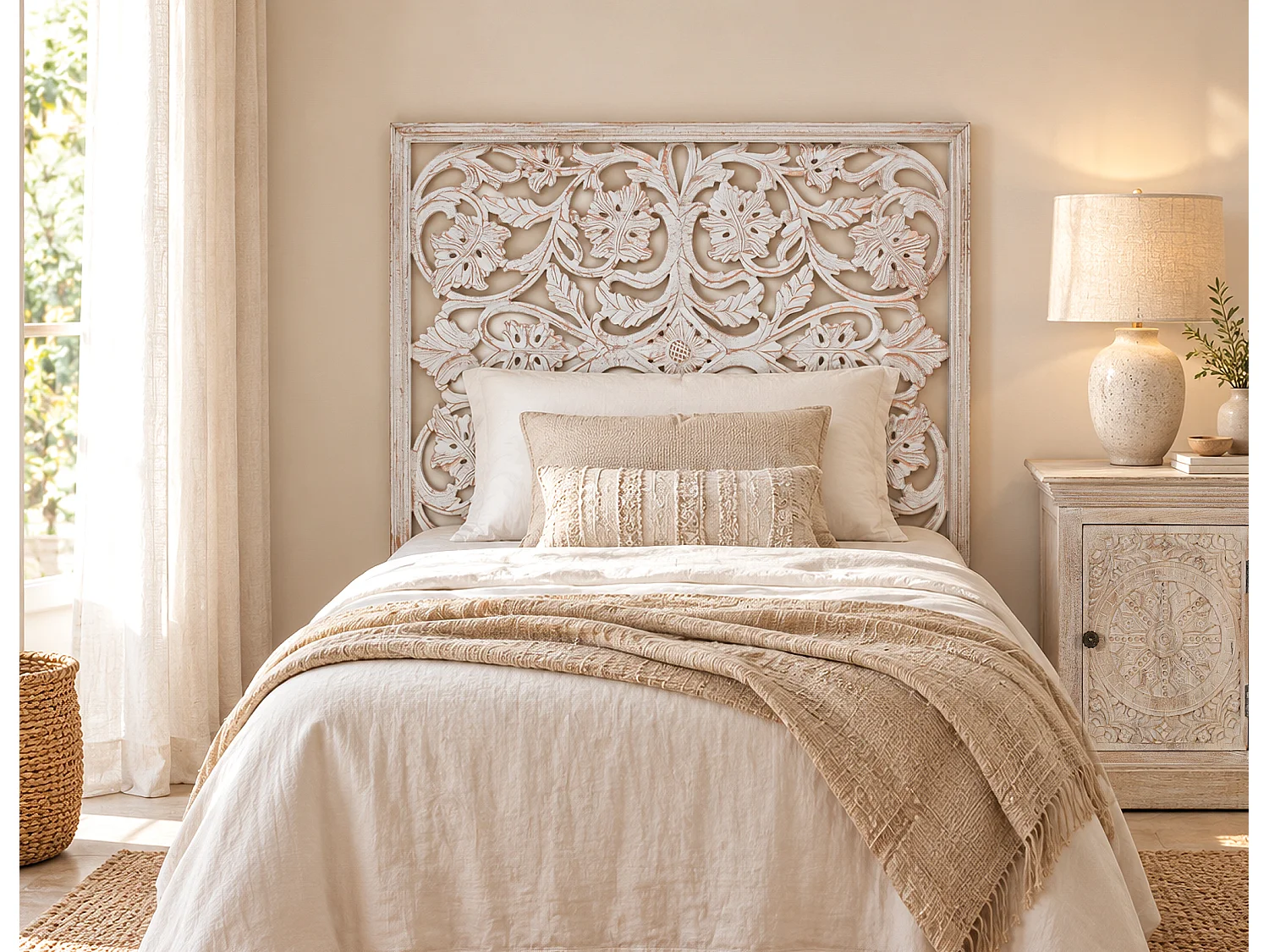 Tête de lit en MDF 100 cm Style Ethnique Sculpté