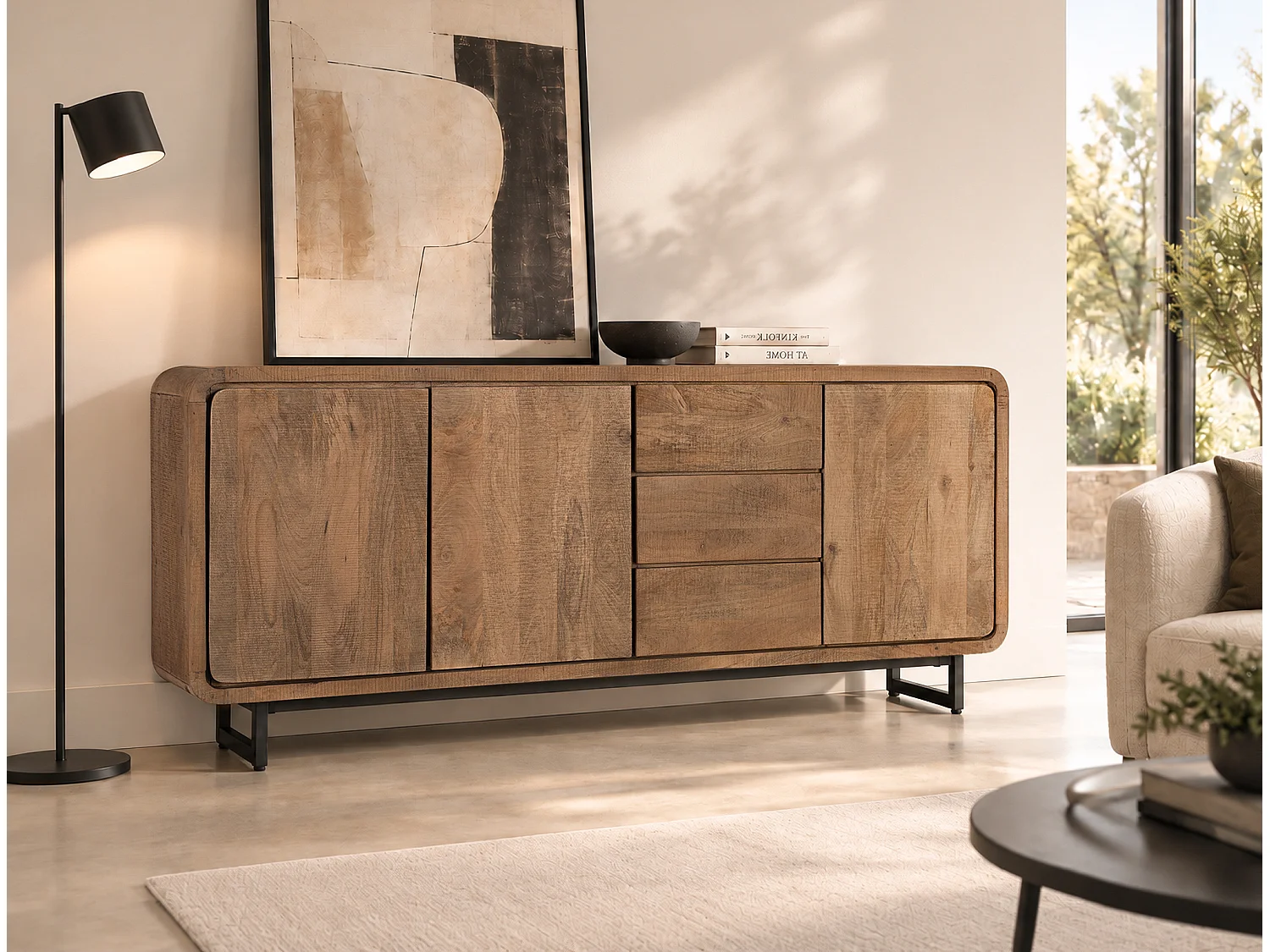 Buffet en Bois de Manguier 180 cm Style Scandinave Contemporain