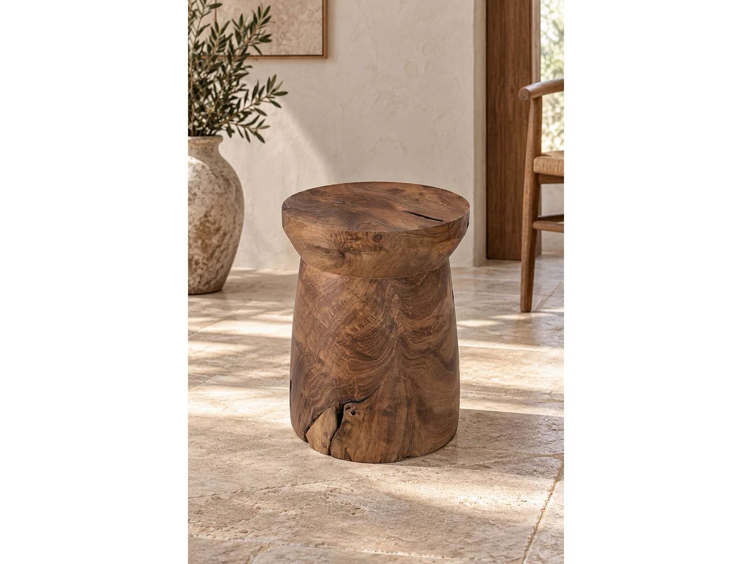 Tabouret en Bois de Teck 29 cm Style Rustique Contemporain