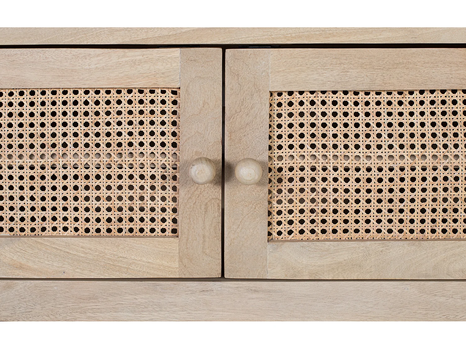 TV-Schrank aus Mangoholz und Rattan, 210 cm, nordischer Japandi-Stil