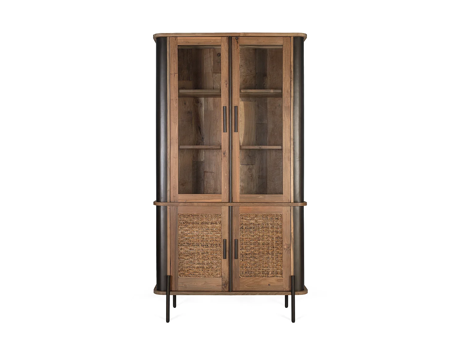Vitrine aus Teakholz, 120 cm, rustikal-eleganter Industriestil