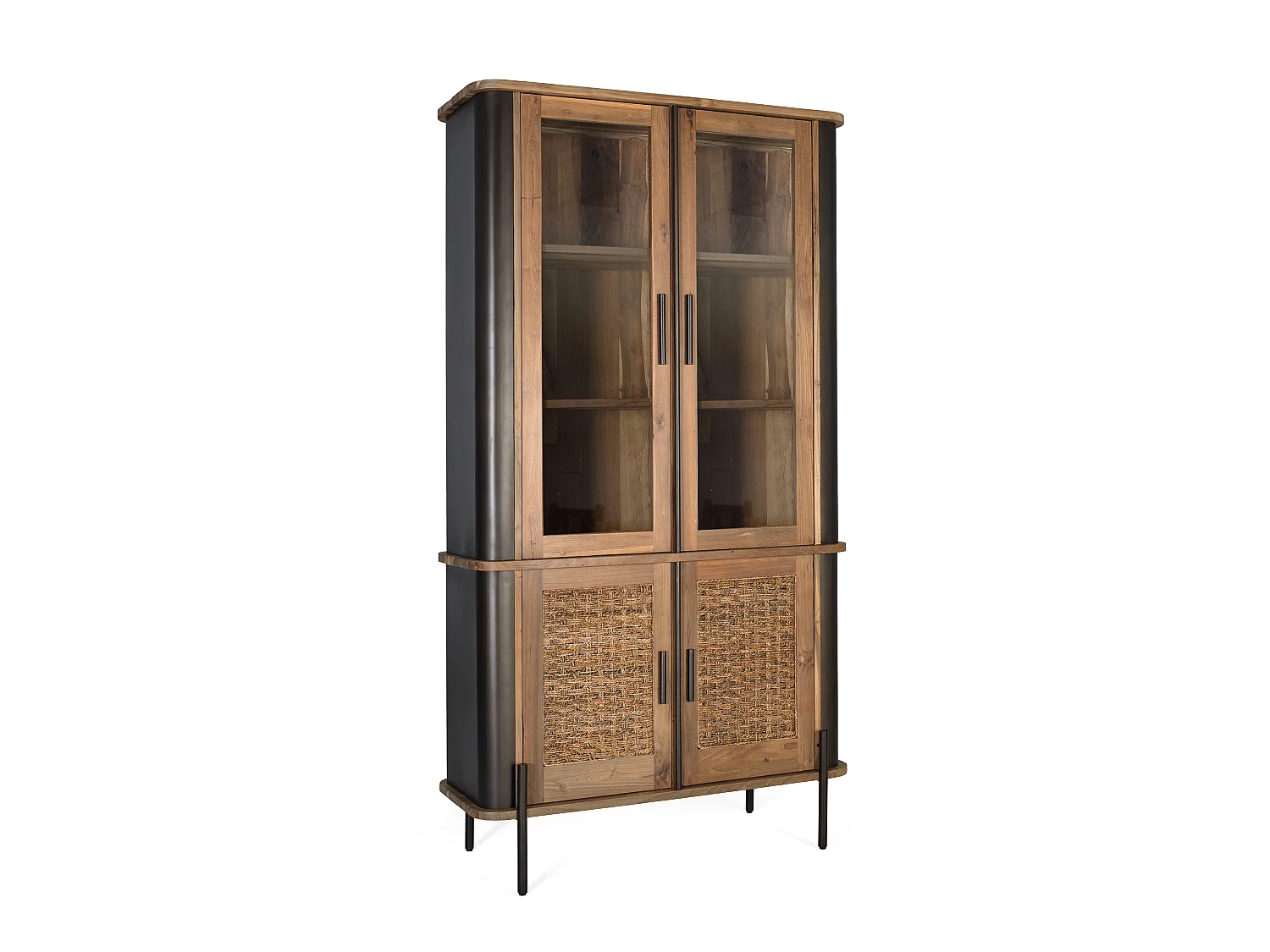 Vitrine aus Teakholz, 120 cm, rustikal-eleganter Industriestil