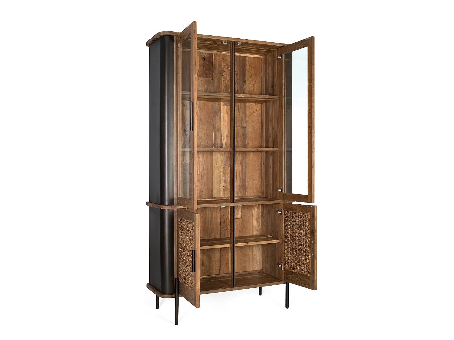Vitrine aus Teakholz, 120 cm, rustikal-eleganter Industriestil