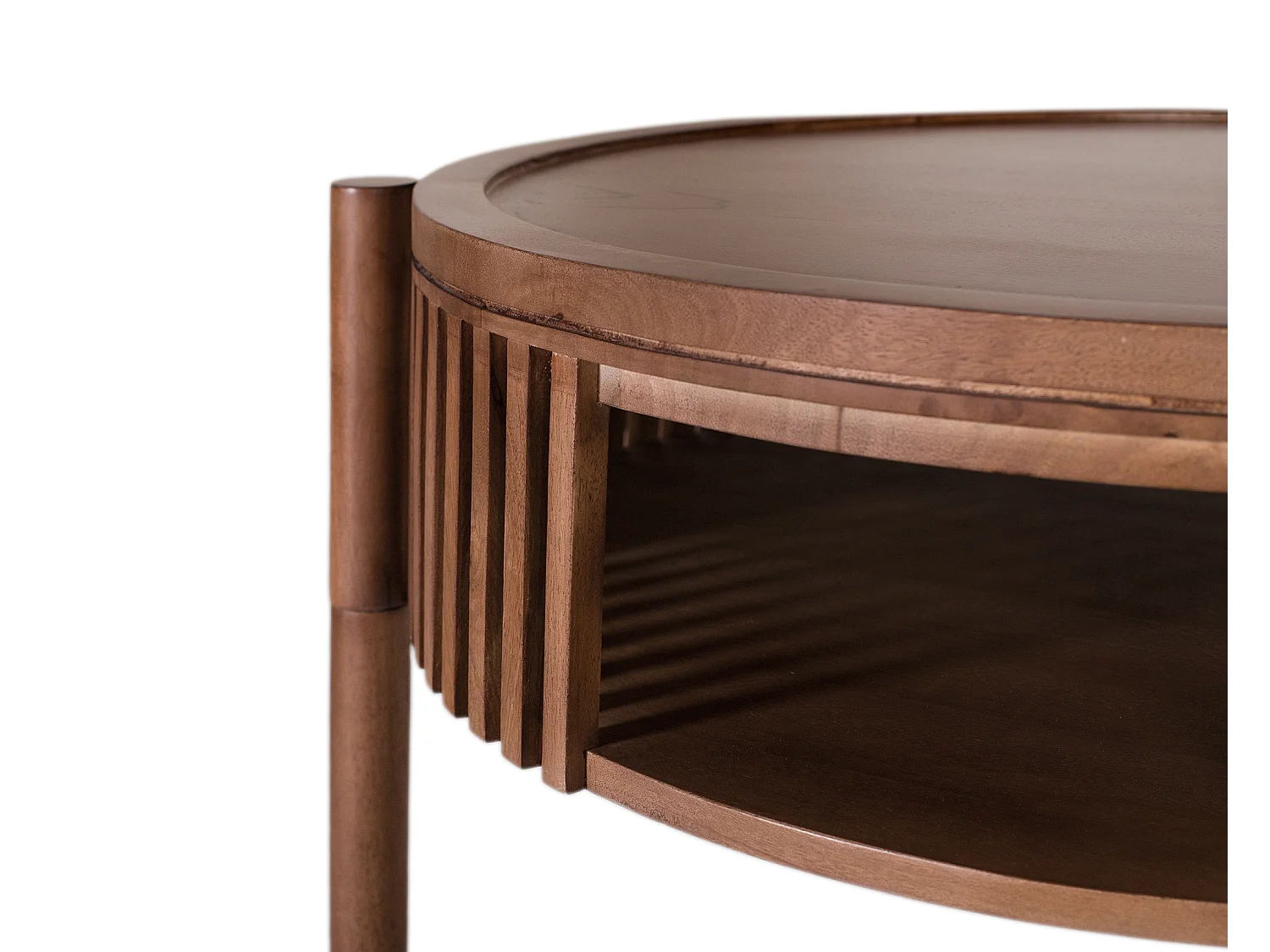 Mesa de centro em madeira de mangueira, 80 cm, estilo contemporâneo.