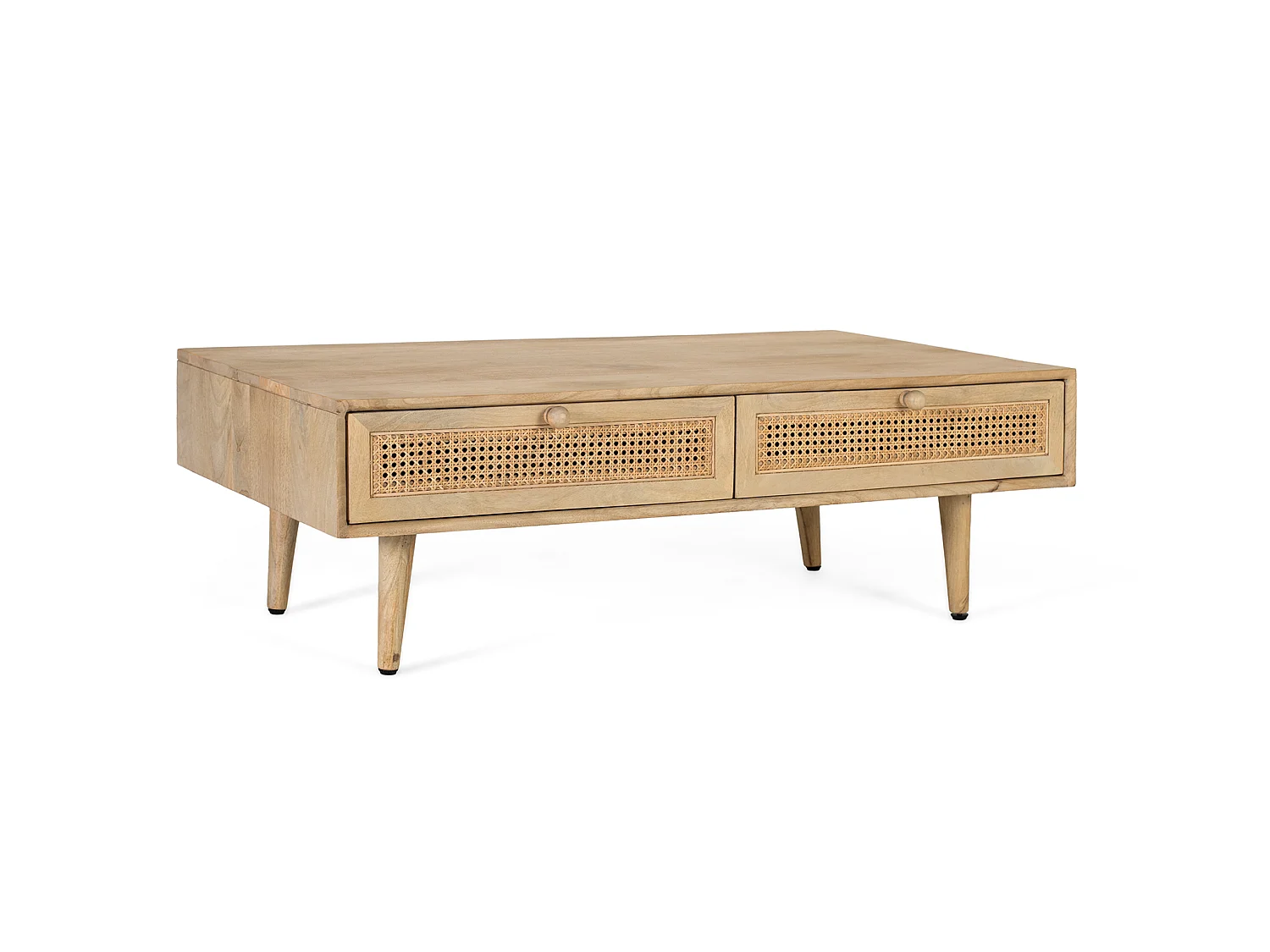 Couchtisch aus Mangoholz und Rattan, 120 cm, nordischer Japandi-Stil