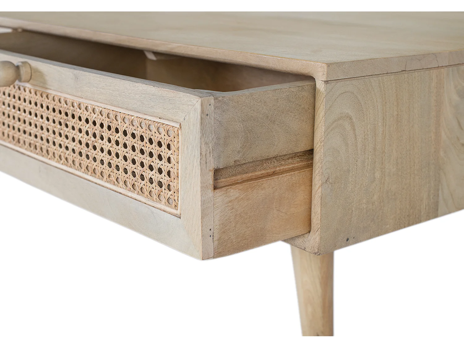 Couchtisch aus Mangoholz und Rattan, 120 cm, nordischer Japandi-Stil