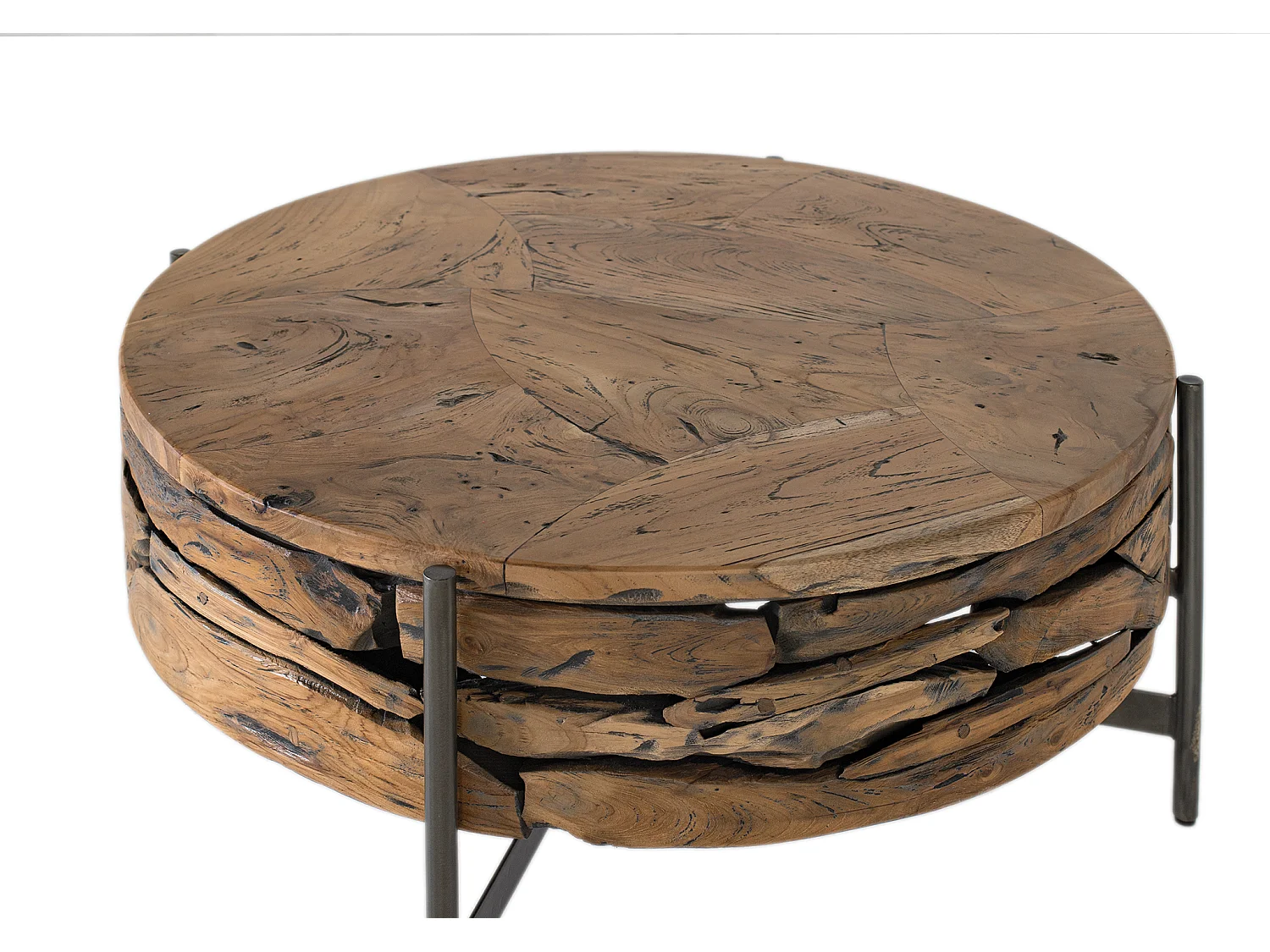 Mesa de centro em madeira de teca, 84 cm, estilo rústico chique industrial.