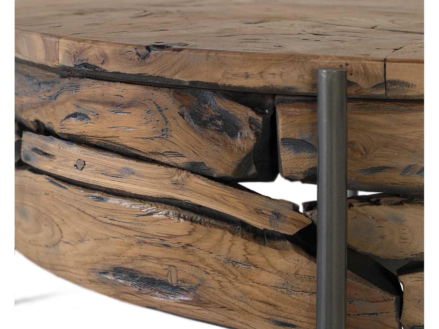 Mesa de centro em madeira de teca, 84 cm, estilo rústico chique industrial.