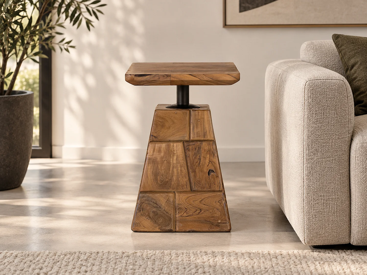 Couchtisch aus Teakholz, 38 cm, rustikal-moderner Stil