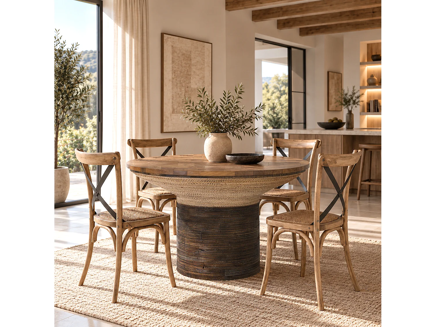 Teakhouten eettafel 120 cm, eigentijdse stijl