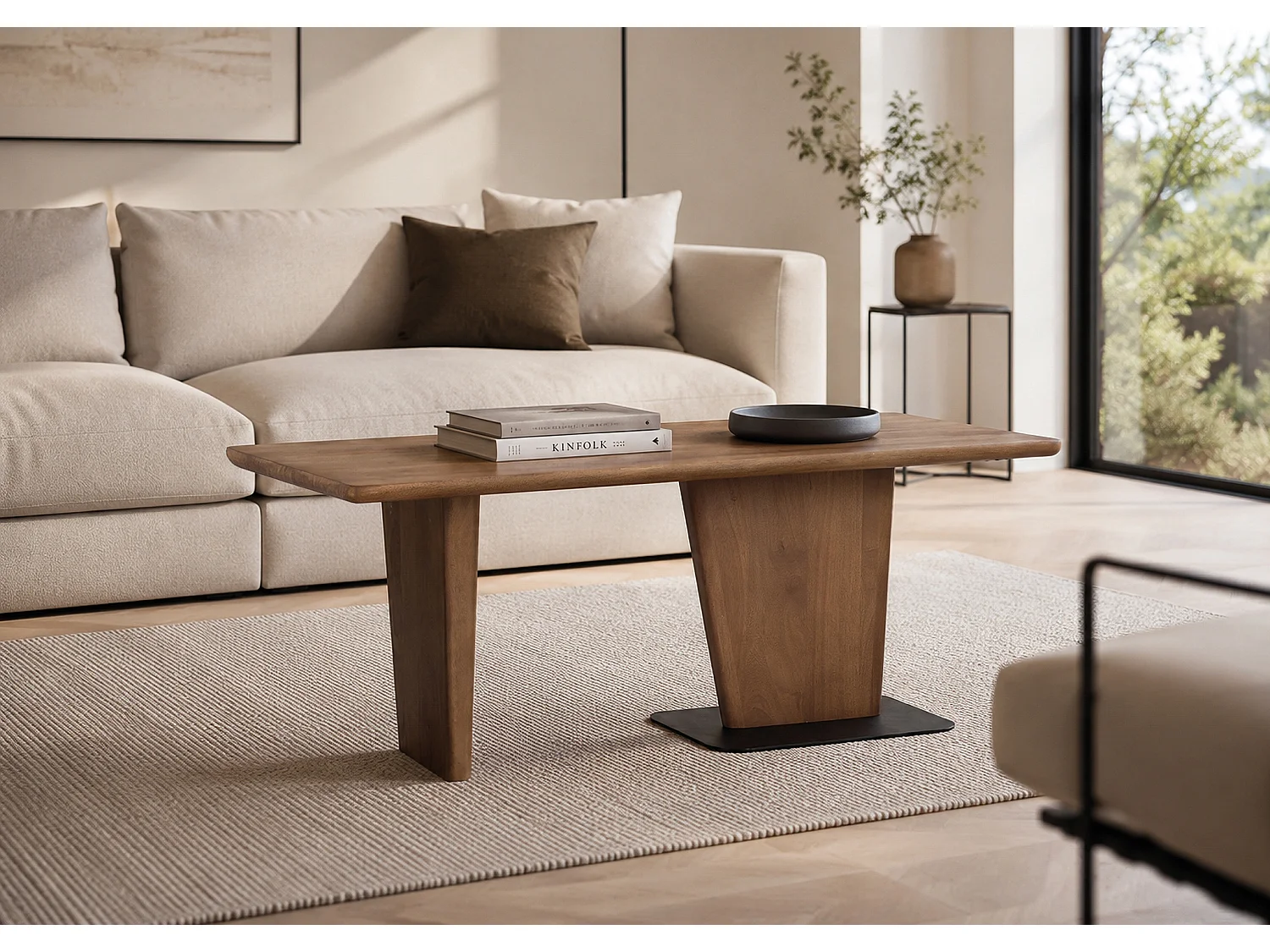 Couchtisch aus Mangoholz, 120 cm, skandinavischer Stil, Japandi