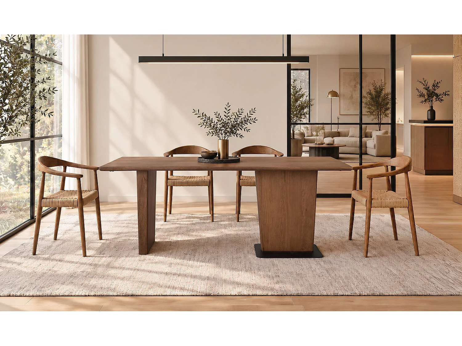 Eettafel van mangohout, 200 cm, Scandinavische stijl, Japandi