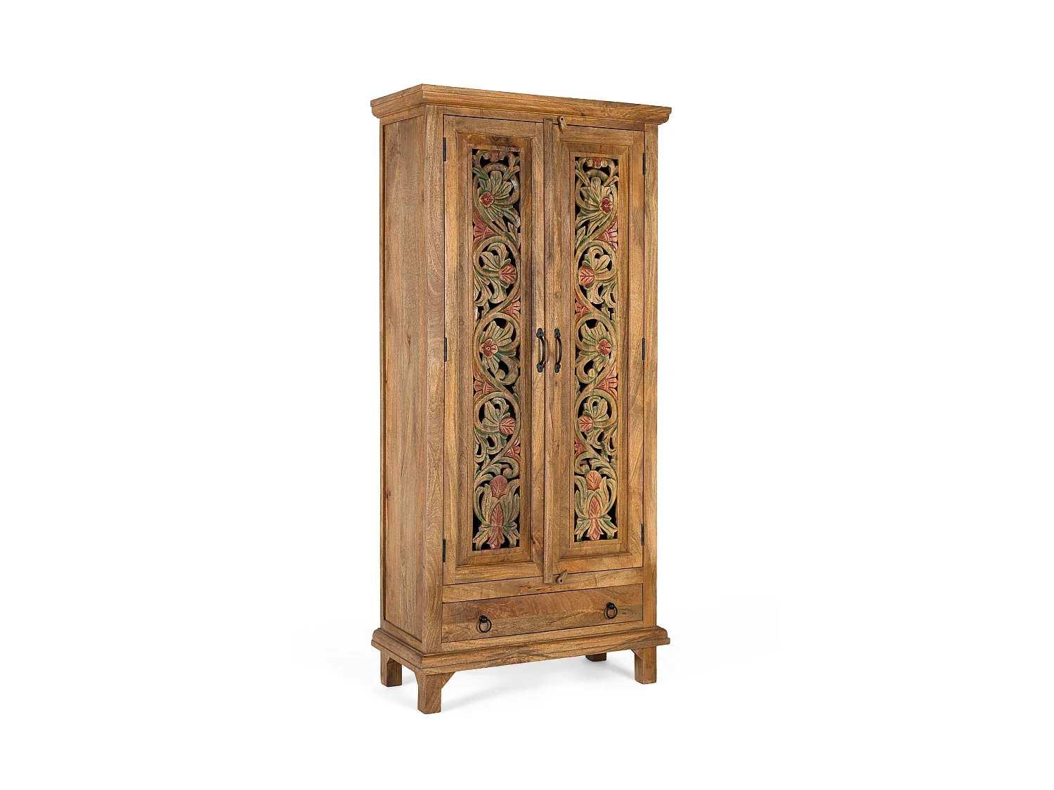 Kleiderschrank aus Mangoholz, 85 cm, im ethnischen Kolonialstil