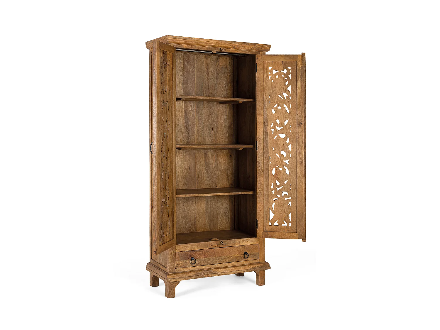 Kleiderschrank aus Mangoholz, 85 cm, im ethnischen Kolonialstil