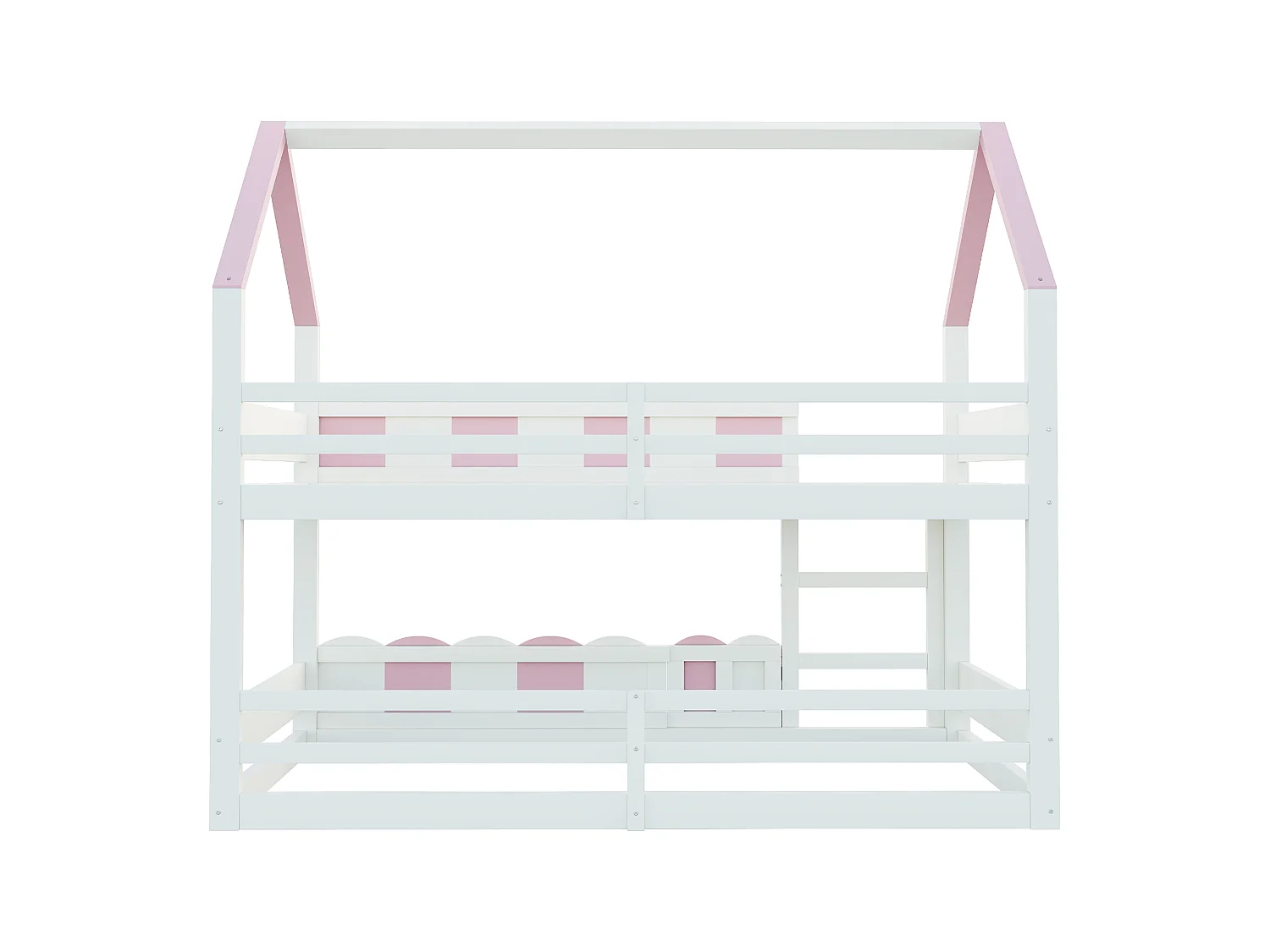 Lit superposé enfant 90 x 200 cm en forme de maison, sommier supérieur et garde-corps hauts, pour fille et garçon, rose